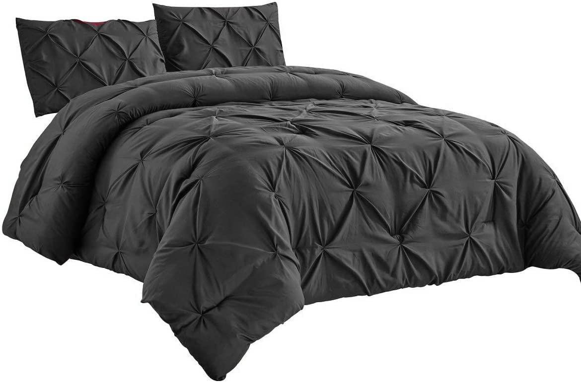 Premium 800 Series Egyptian Cotton All-Season Down Alternative Comforter Set - 500 GSM, Pinch Pleated, Twin Size with Corner Tabs (3-Piece, Black) | Ultra Soft & Lightweight Baffle Box Design for Cozy Bedroom Comfort