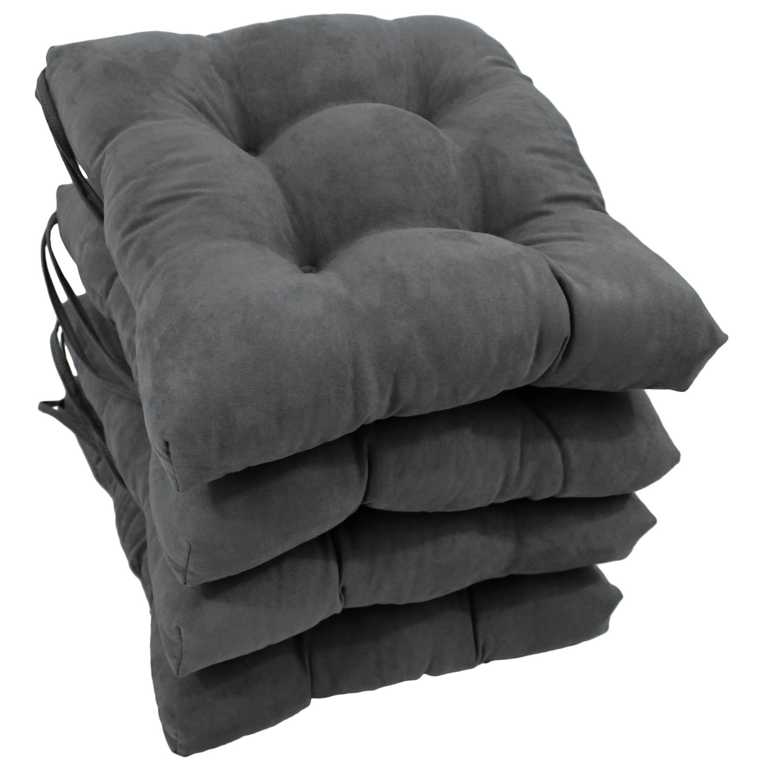 Blazing Needles 16x16 Inch Microsuede Square Chair Cushions (Set of 4) - Steel Grey - Soft Seat Cushions for Dining Chairs, Office Chairs, Patio Furniture & Home Decor