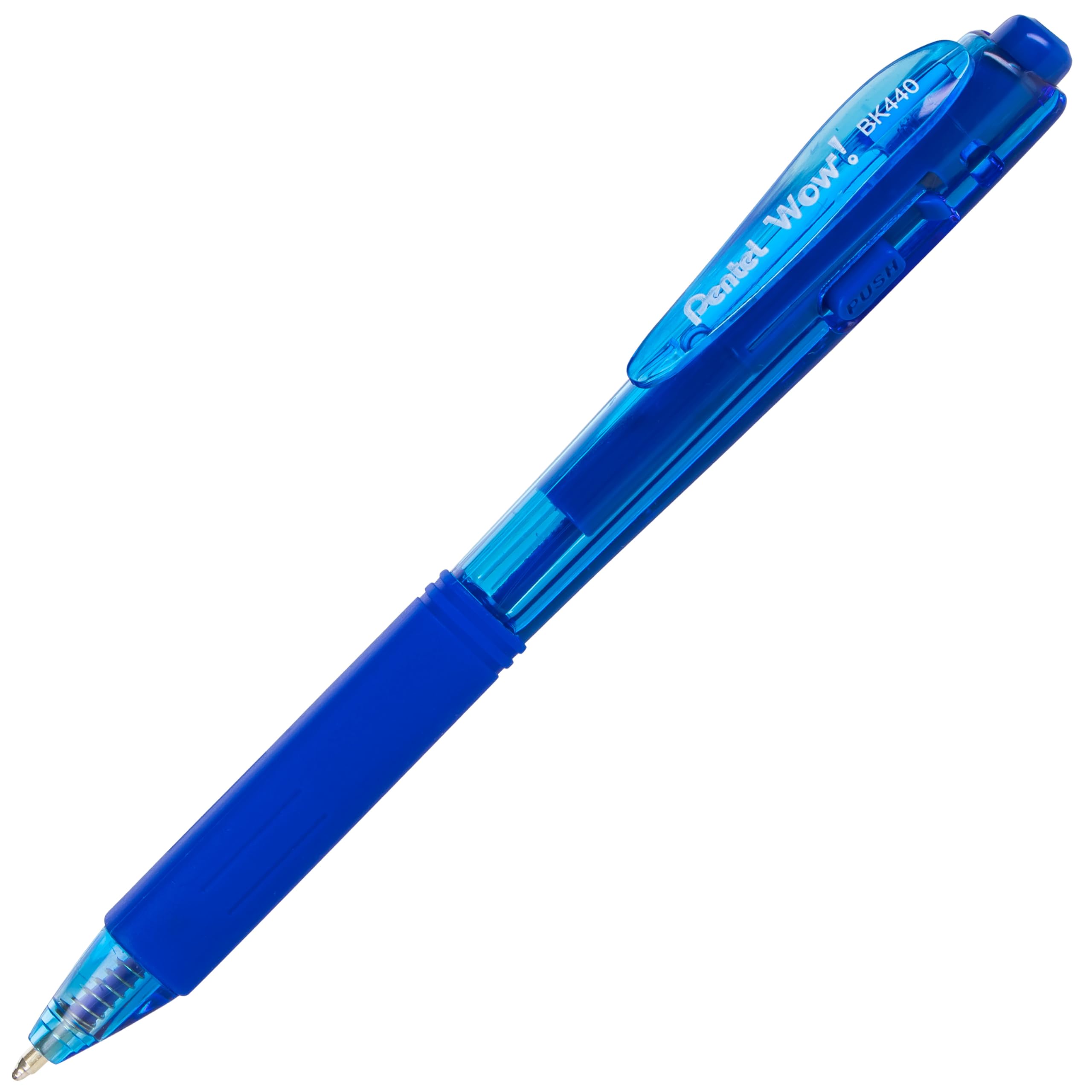 Pentel WOW Retractable Ballpoint Pens - 12 Pack Medium Point 1.0mm Blue Ink Transparent Barrel Pens for Office, School & Note Taking