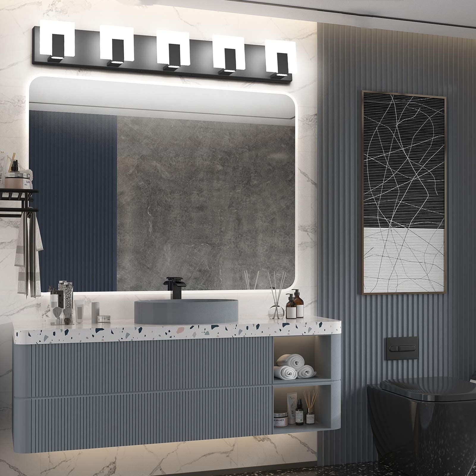 Modern Black LED Vanity Light - Up & Down Bathroom Wall Lighting Fixture for Mirror - Perfect for Bathroom, Powder Room & Dressing Area