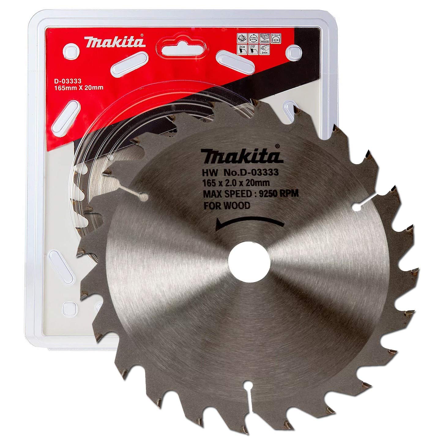 Makita D-03333 165mm Circular Saw Blade - 20mm Arbor, 24 Teeth for Wood Cutting - Perfect for DIY Projects, Carpentry, and Professional Woodworking