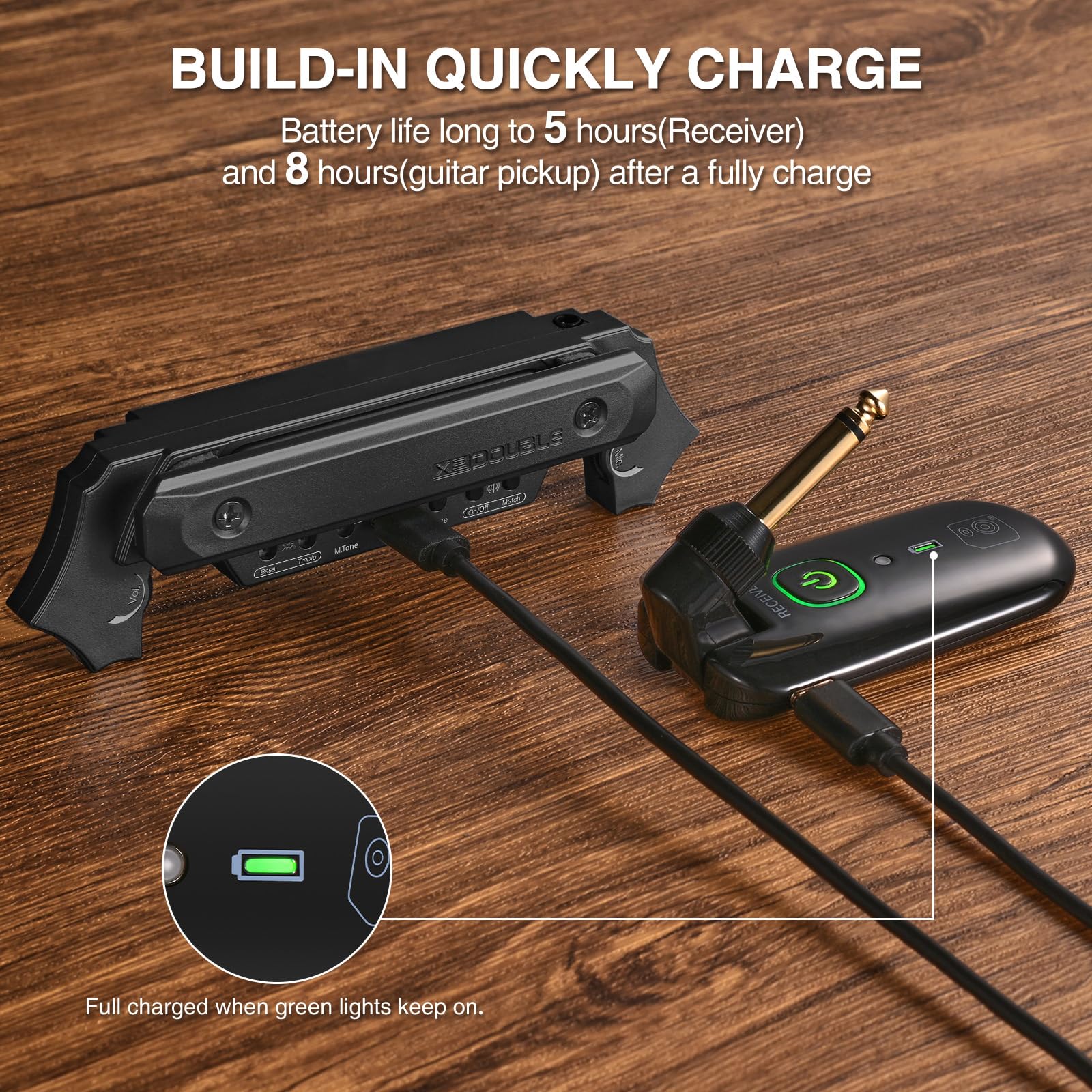 Rechargeable Wireless Acoustic Guitar Pickup - Magnetic & Microphone Soundhole Pickup with Built-In Volume Control (Black) | Perfect for Live Performances & Studio Recording