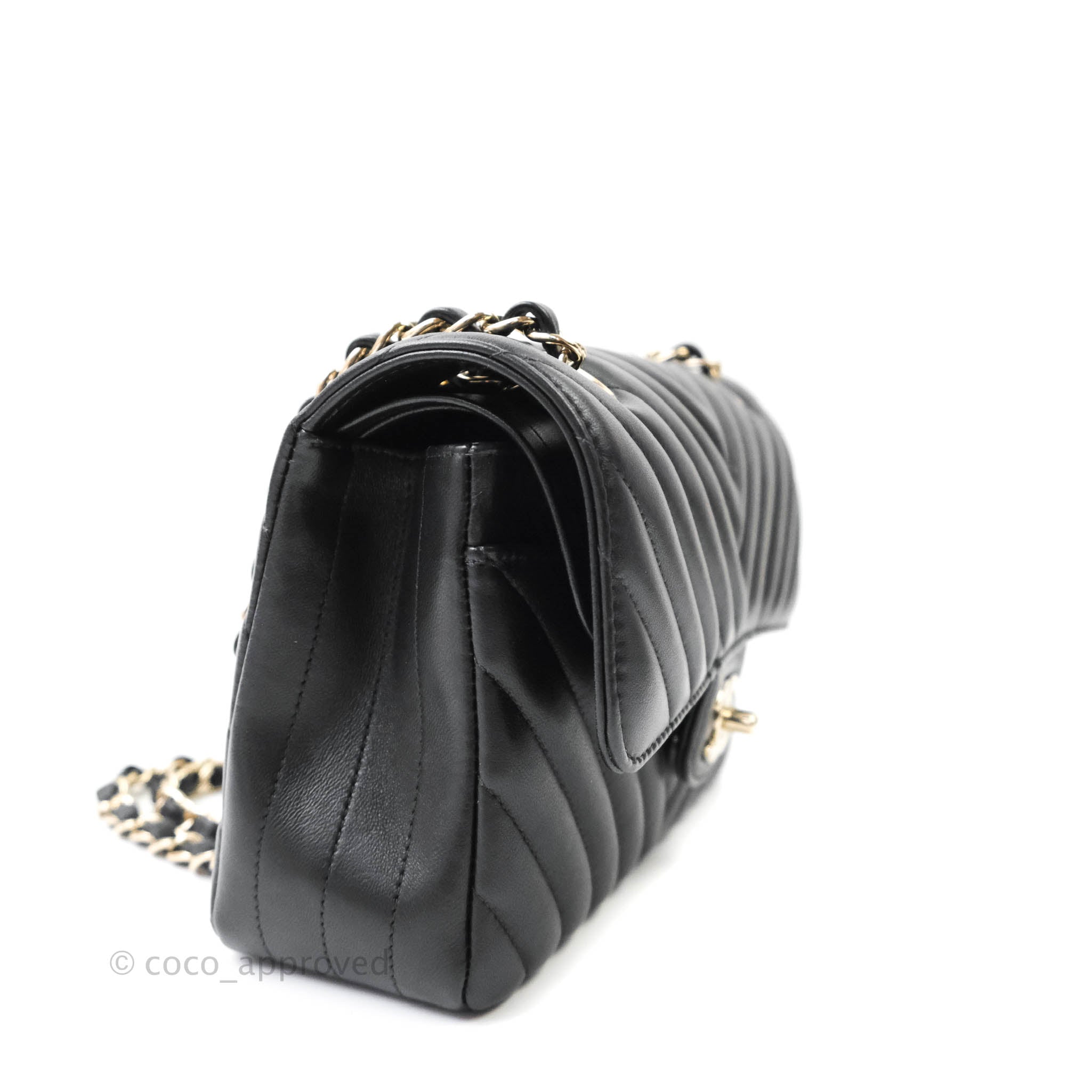 Chanel Classic Chevron Small Medium Double Flap Bag - Black Lambskin Leather with Gold Hardware | Luxury Handbag for Women, Perfect for Parties, Dates & Everyday Elegance