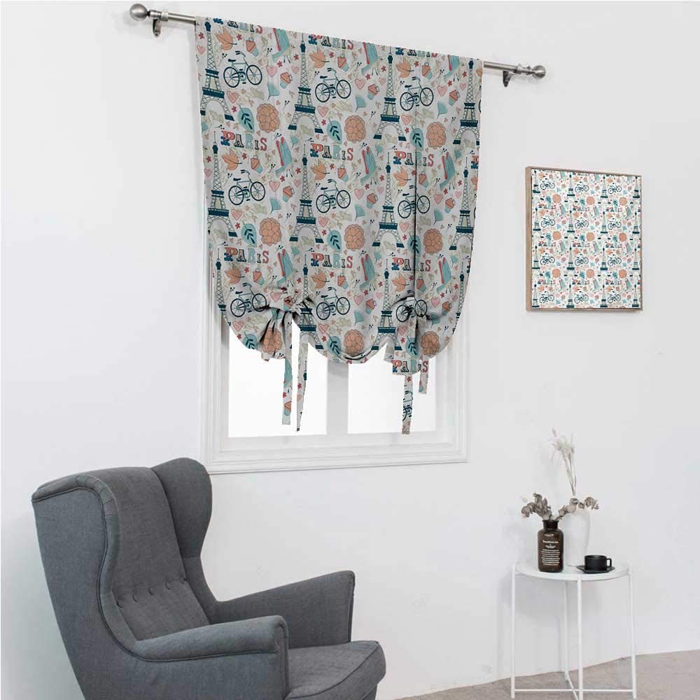 48x64 Inch Roman Window Shades - Paris Thermal Insulated Adjustable Balloon Cupcake Design with Eiffel Tower, Flowers & Autumn Leaves Pattern - French Theme Home Decor for Living Room, Bedroom & Office