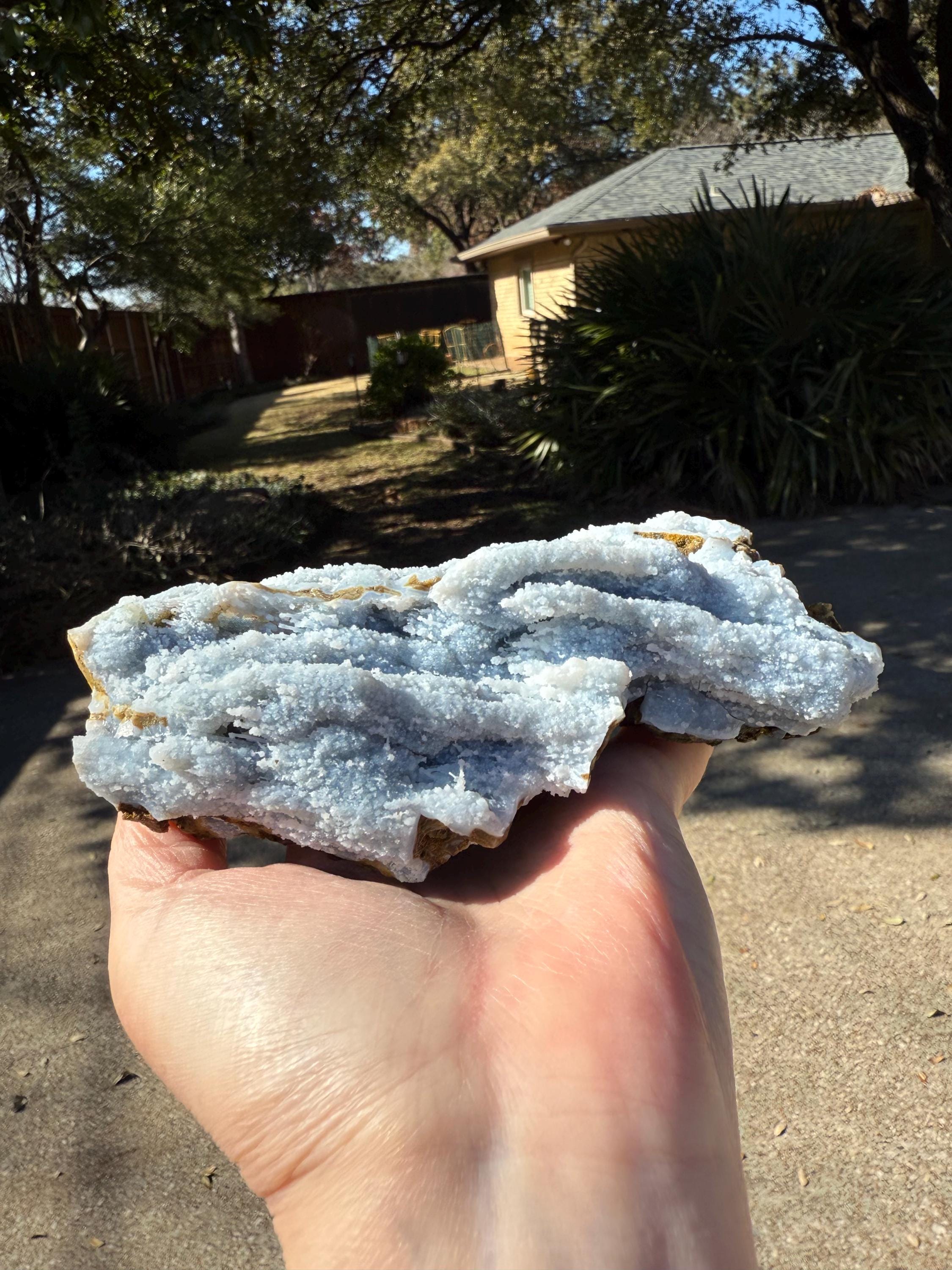 Blue Chalcedony Apophyllite Crystal with Sparkle & Celadonite - 5.5 Inch High Vibration Healing Stone for Meditation, Reiki, Altar Decor & Spiritual Gifts