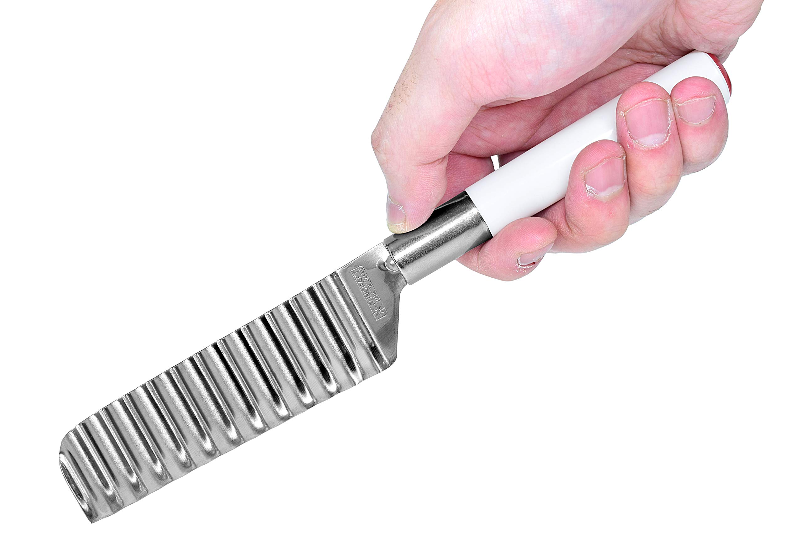 Seki Japan Stainless Steel Crinkle Cut Knife - 3.9 Inch Wavy Blade Vegetable & Potato Cutter with White Handle - Perfect for Salad Prep, Garnishing, and Creative Cooking
