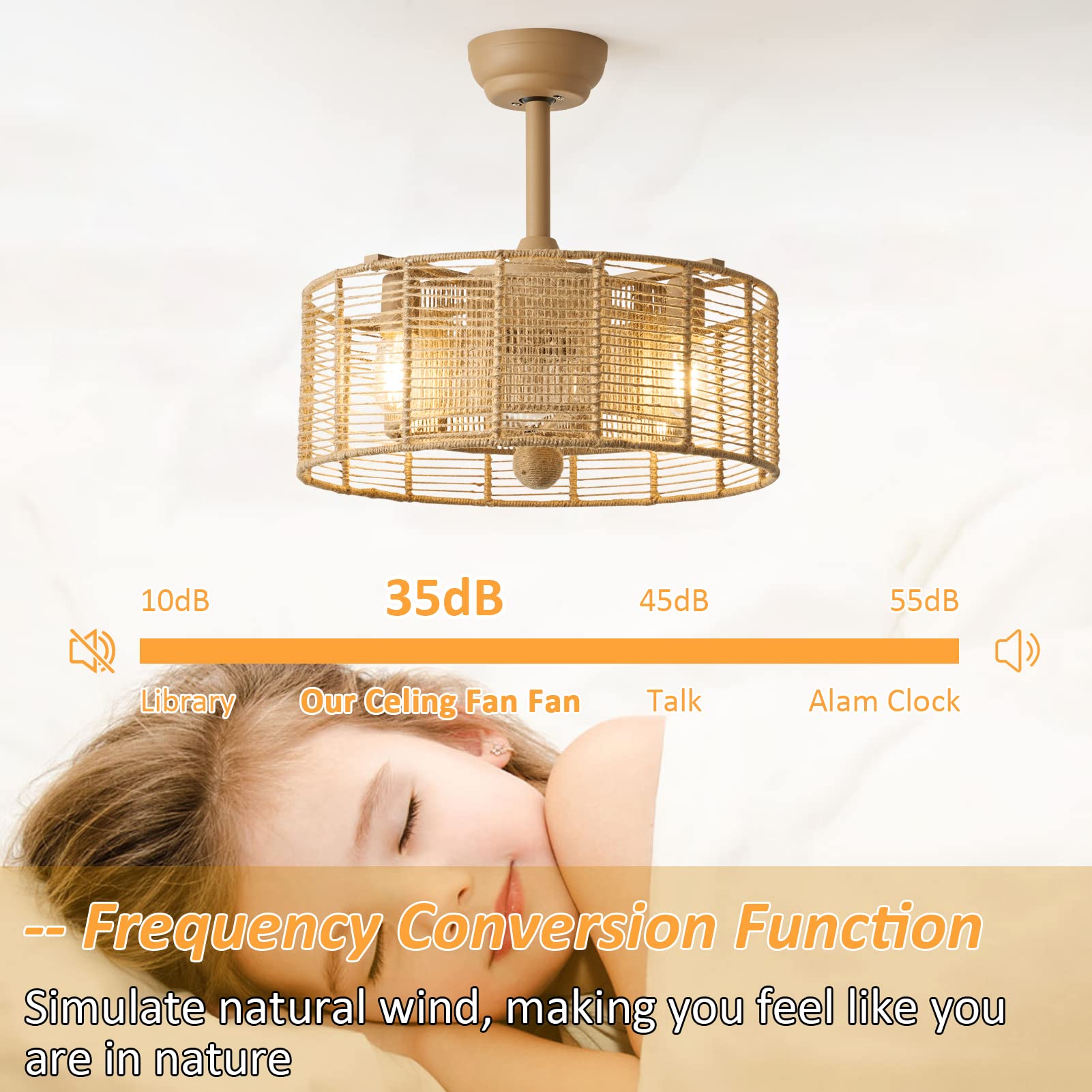 20 Inch Boho Ceiling Fan with Lights and Remote Control - Modern Caged Fandelier with 6 Speed Settings - Rattan Chandelier Style for Bedroom, Living Room, Study Room - Perfect for Home Decor and Air Circulation