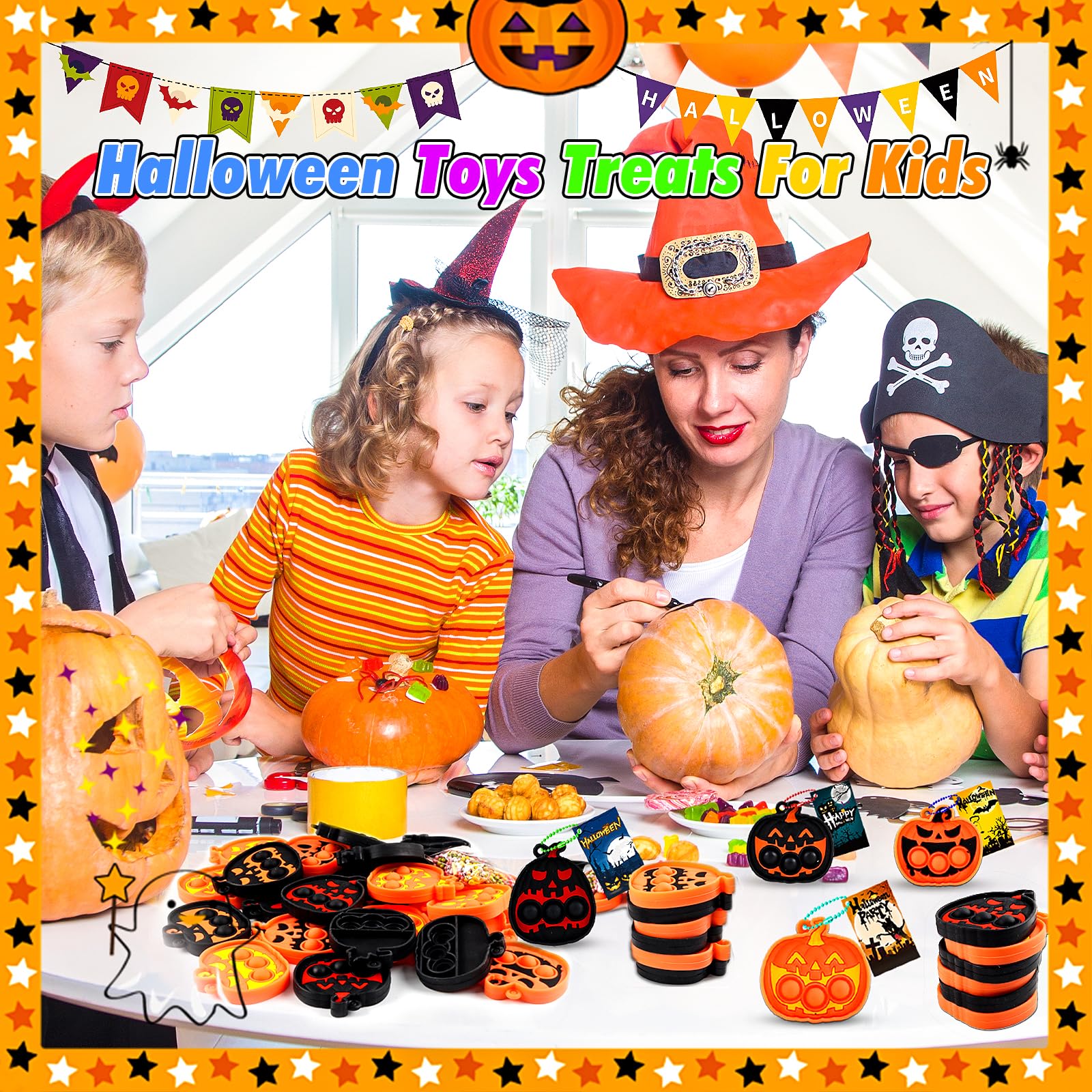 24-Pack Halloween Pumpkin Pop Fidget Toys for Kids - Fun Halloween Party Favors, Classroom Prizes & Trick or Treat Goodie Bag Stuffers - Perfect for Classroom Rewards, Party Giveaways and Halloween Festivities