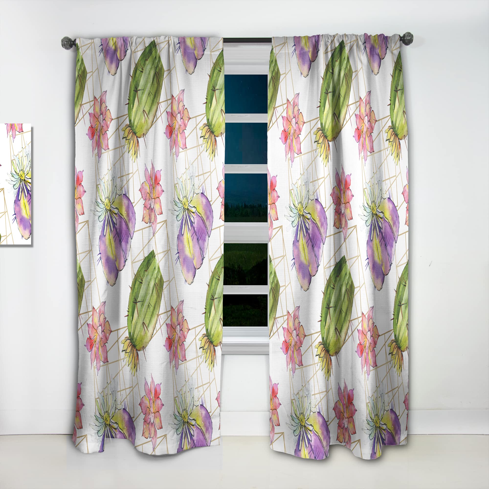DesignQ Green Cactus Pattern Thermal Insulated Curtains - Single Panel 52x95 Inch - Blackout Drapes for Bedroom & Living Room - Perfect for Home Decor and Sun Protection