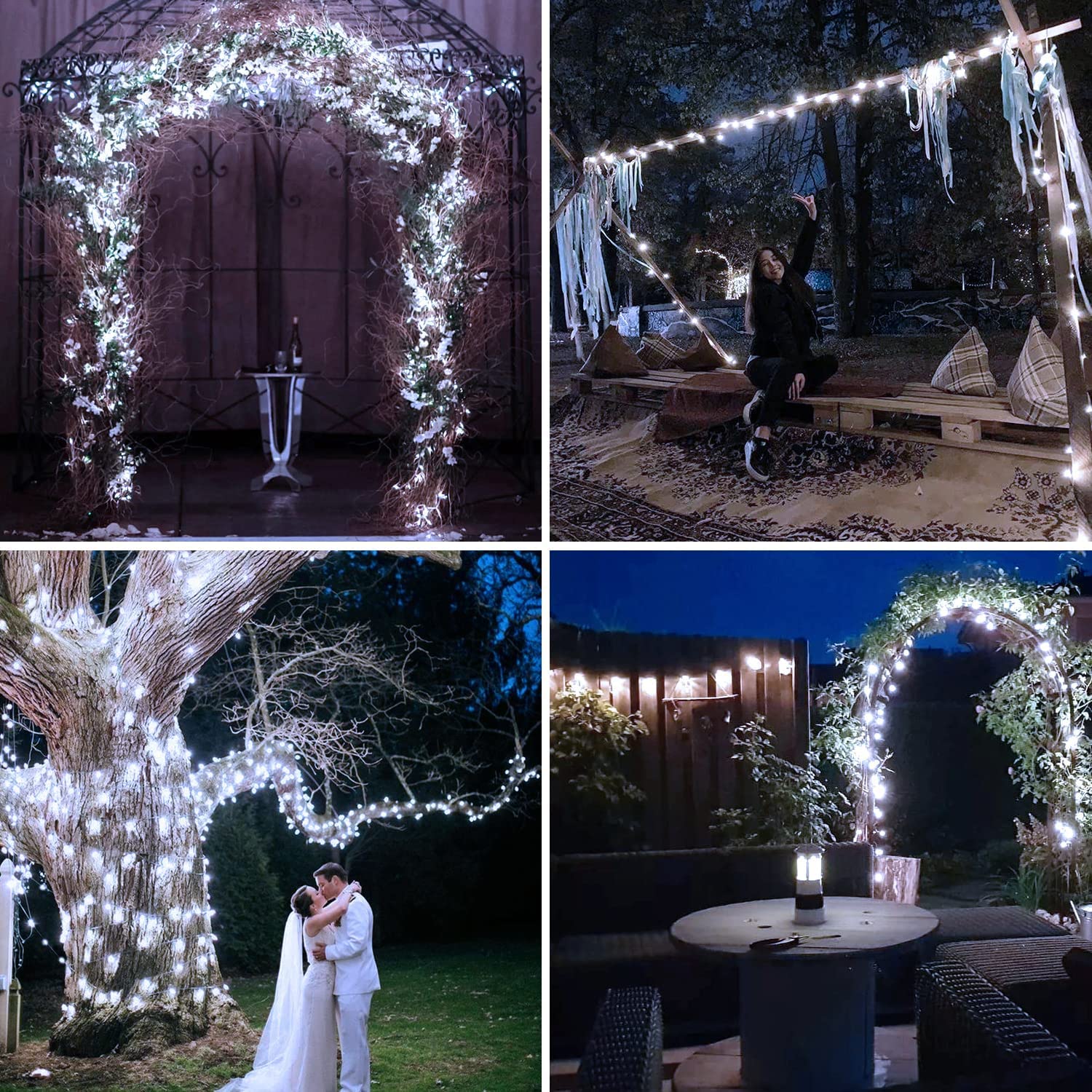 4 Pack 33FT 100 LED Solar String Lights Outdoor Waterproof - 8 Lighting Modes, Copper Wire Fairy Lights for Patio, Yard, Garden, Christmas, Wedding & Party Decor (White) | Perfect for Backyard, Landscape, Pergola & Holiday Lighting
