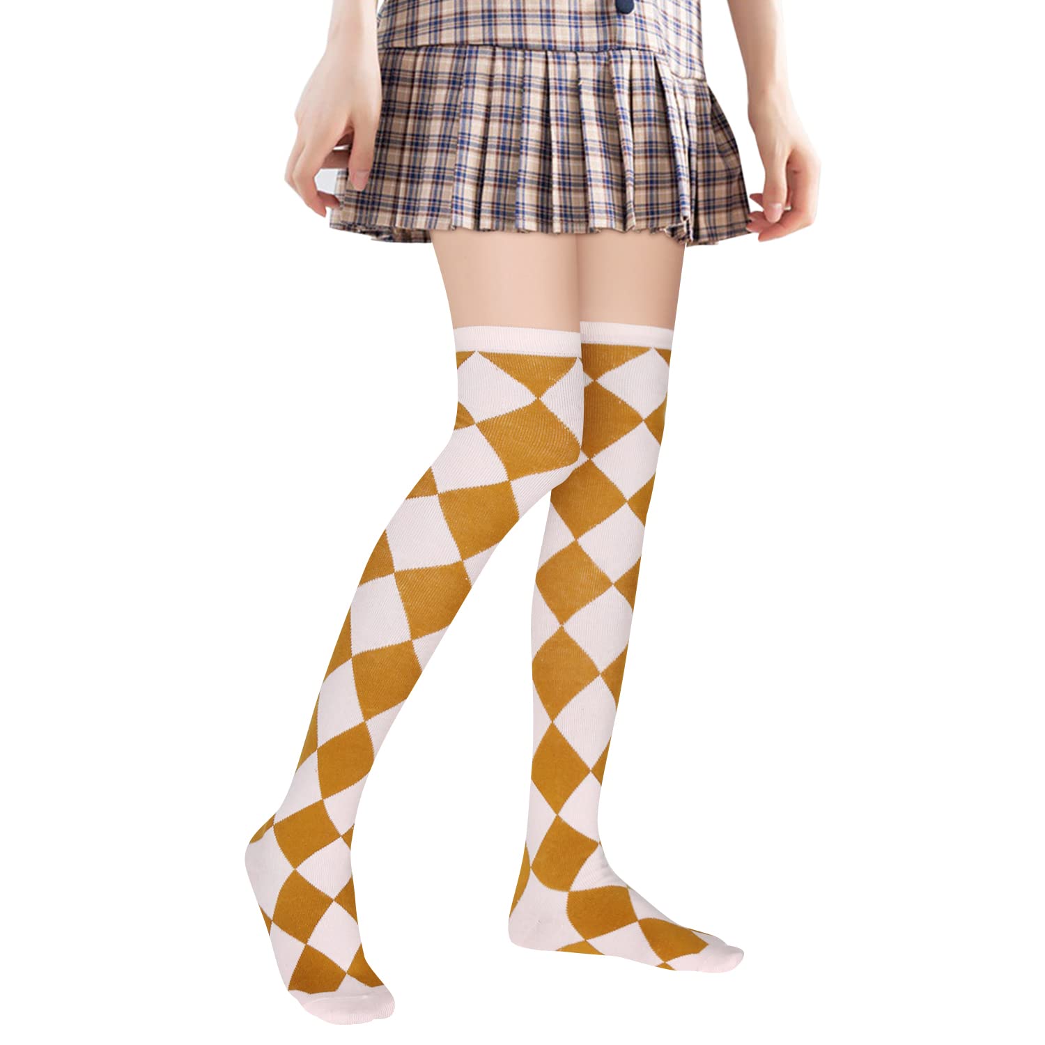 Benefeet Women's Thigh High Argyle Socks - Fun Striped Over Knee Stockings for Party & Cosplay