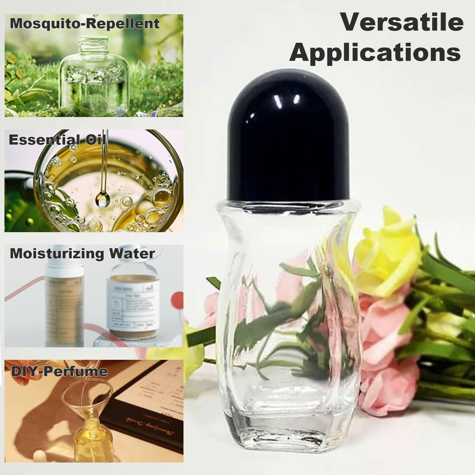 2 Pack 50ml Glass Roll On Bottles for Essential Oils & Perfume - Leak Proof Refillable Deodorant Roller Containers - Perfect for Aromatherapy, DIY Skincare & Travel Size Toiletries