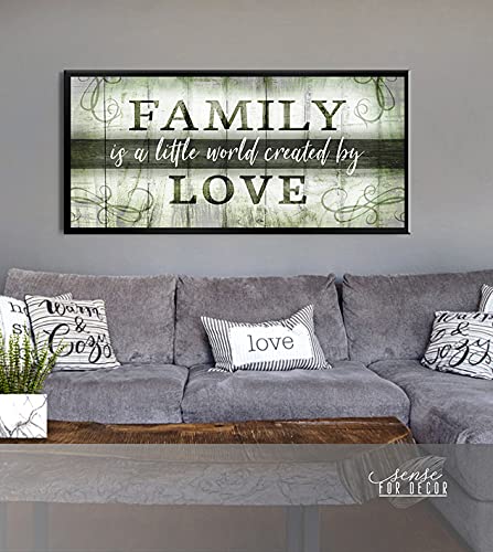 Family Wall Art Decor - Farmhouse Canvas Sign for Living Room (Green, Black Frame 60x27) - Home & Gift