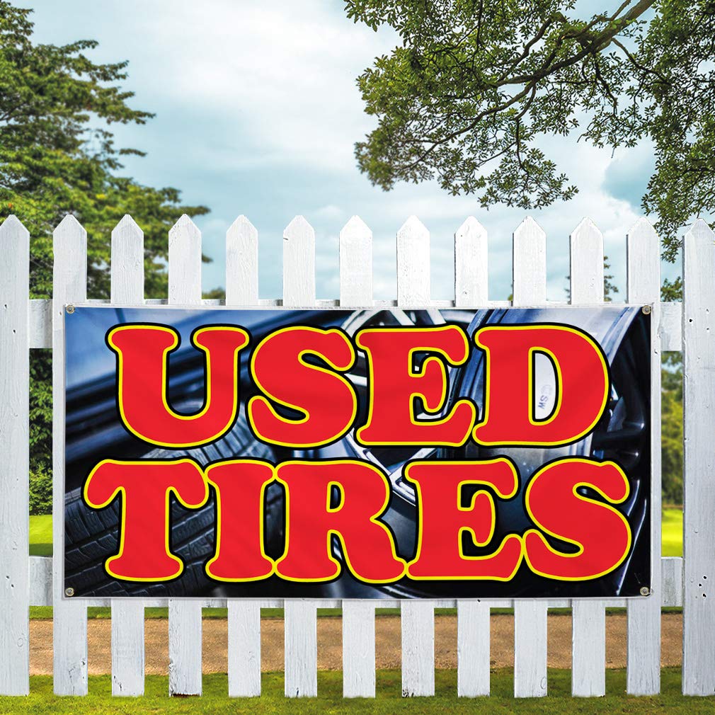 Durable Vinyl Banner for Outdoor & Industrial Use - Multiple Sizes (48x96 Inches) with 8 Rustproof Grommets - Weatherproof Car, Auto & Vehicle Signs - Perfect for Used Tires Advertising, Yard Sales & Business Promotion