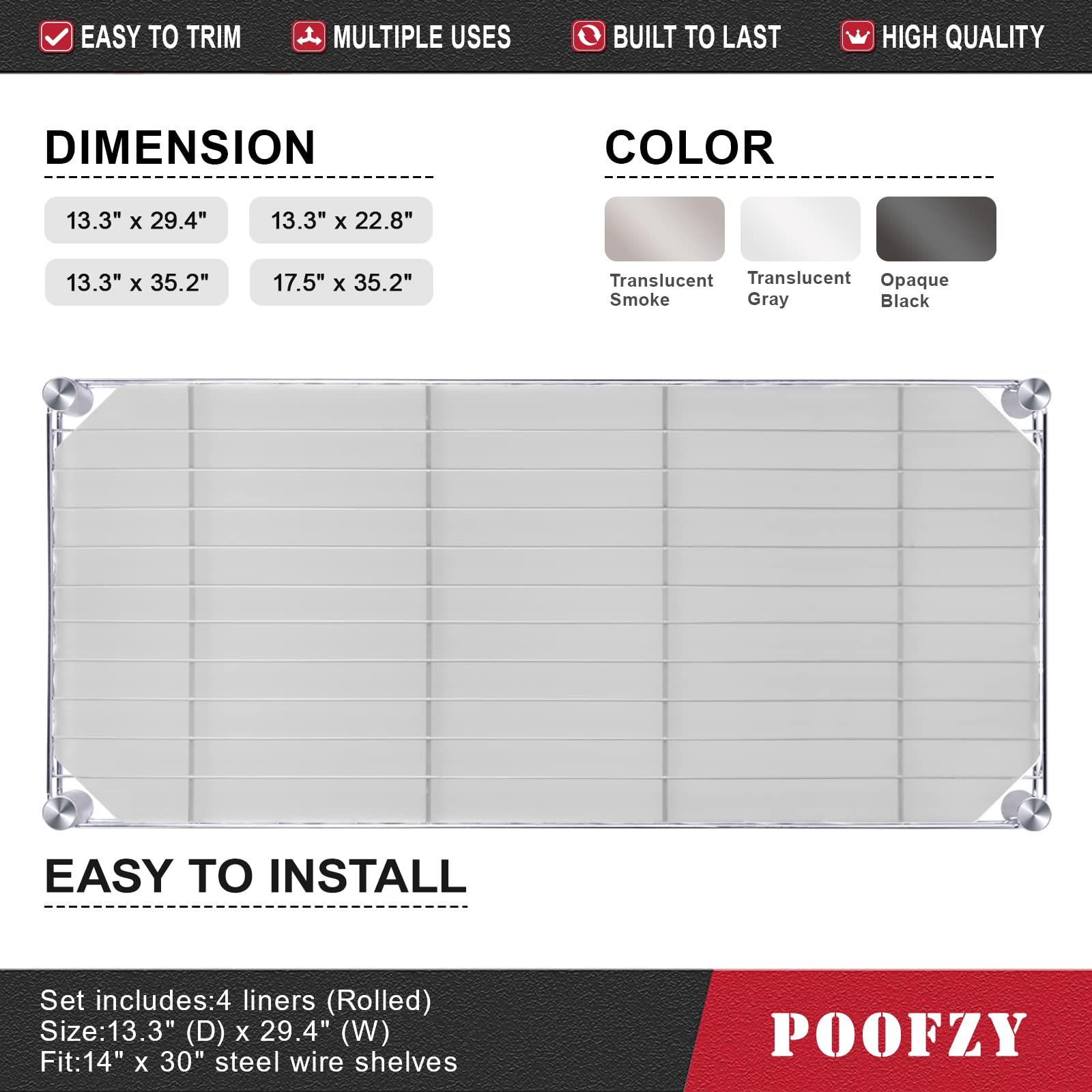 Non-Slip Poofzy Shelf Liners for Wire Shelving - 14