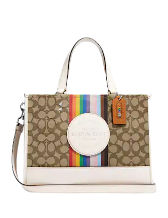 Coach Dempsey Carryall Bag - Signature Jacquard with Rainbow Stripe & Embroidered Patch - Perfect for Work, Travel & Everyday Use
