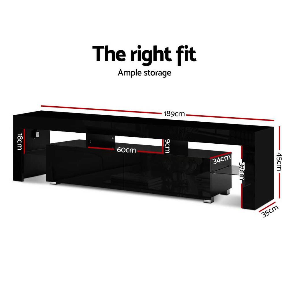 Artiss 189cm Black LED TV Stand with Storage - Modern Entertainment Center for Living Room, Bedroom & Home Theater Setup
