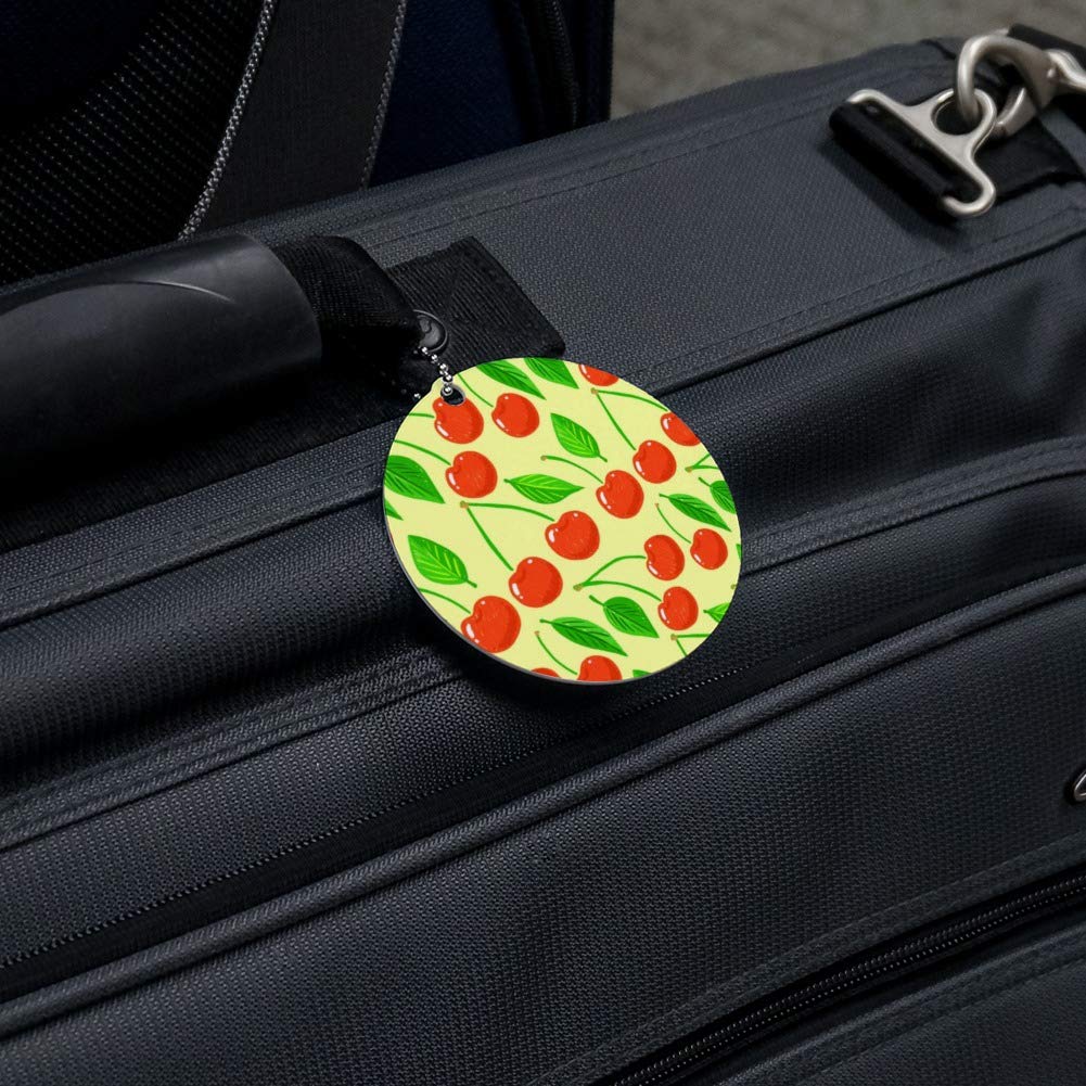 Cherry Print Luggage Tag - Cute Round ID Tag for Suitcases & Carry-On Bags - Perfect for Travel, Vacation & Business Trips