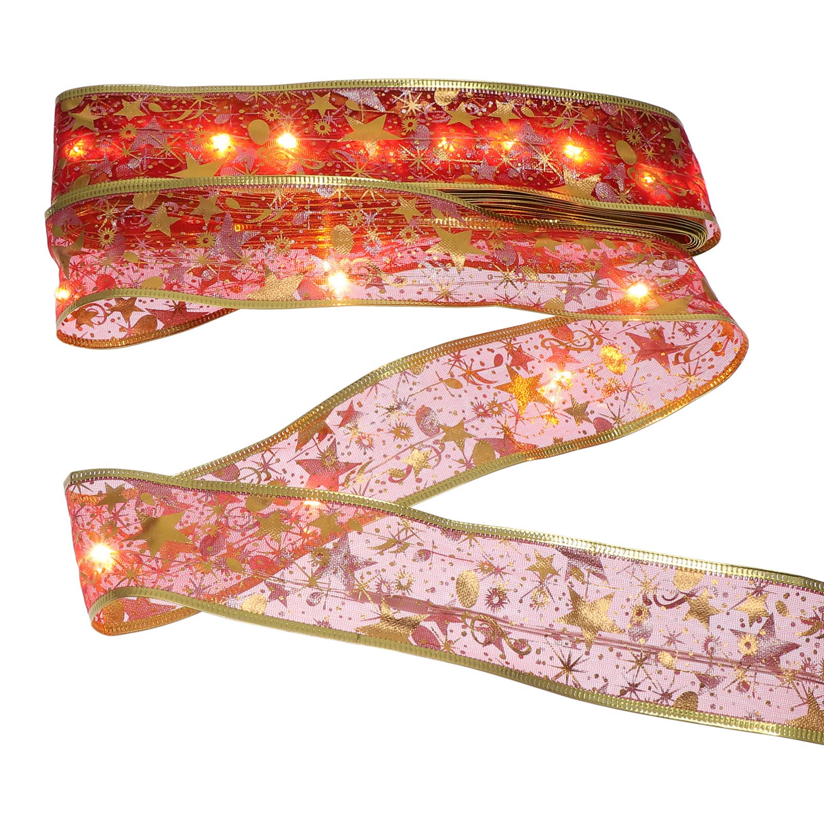 Toyvian LED Christmas Tree Ribbon Garland with Lights - Red Holiday Decoration for Xmas Tree, Fireplace, Mantel & Indoor/Outdoor Decor