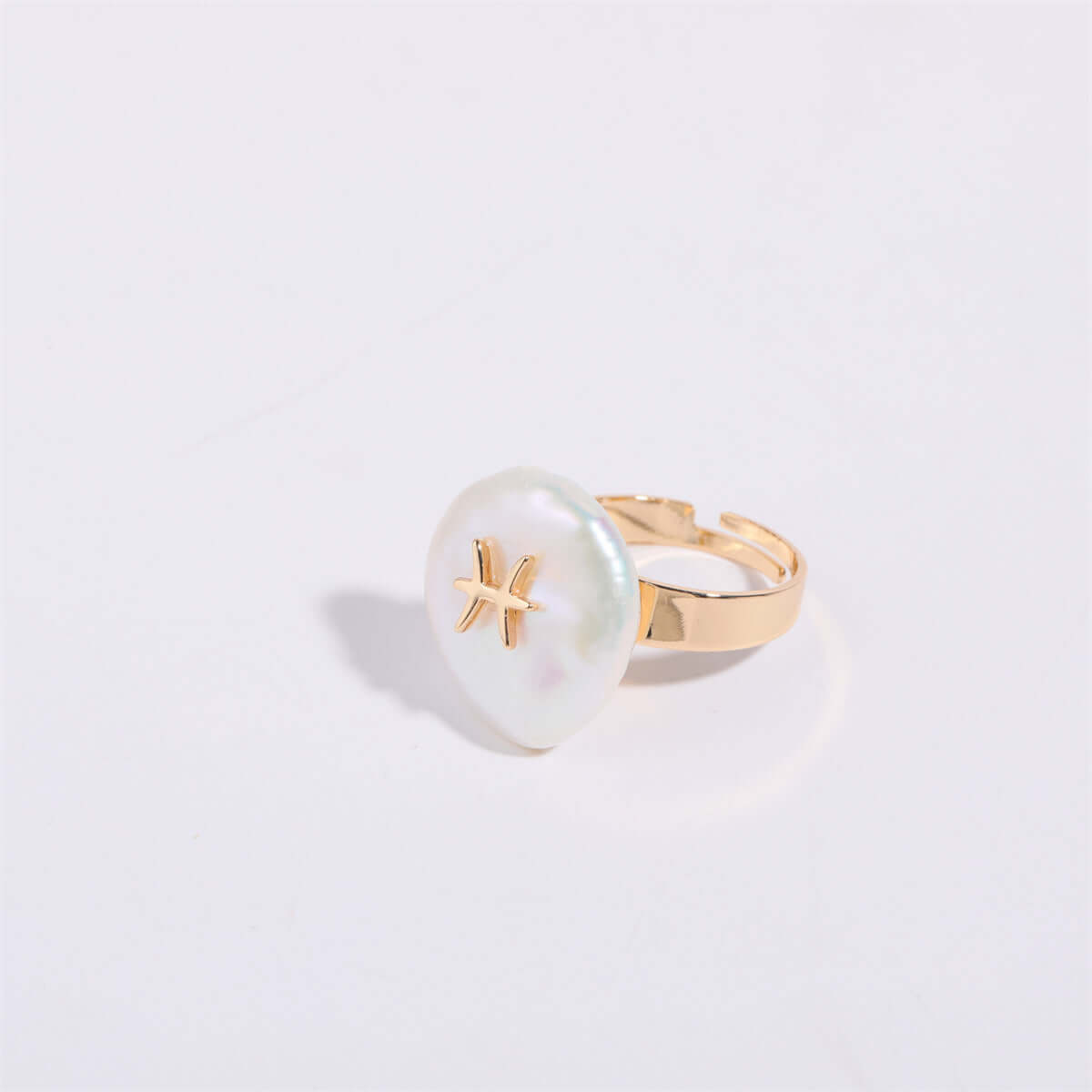 14K Gold Zodiac Sign Pearl Stacking Ring - Aries, Taurus, Gemini, Cancer, Leo, Virgo, Libra, Scorpio, Sagittarius, Capricorn, Aquarius, Pisces | Elegant Dainty Jewelry for Women | Perfect for Birthday Gifts, Anniversary, Valentine's Day & Everyday Wear (MQ801)