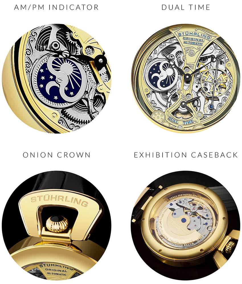 Emperor's Grandeur 127A Automatic 49mm Skeleton Watch for Men - Luxury Mechanical Timepiece with Open Heart Design - Perfect for Formal Events, Business Meetings & Special Occasions