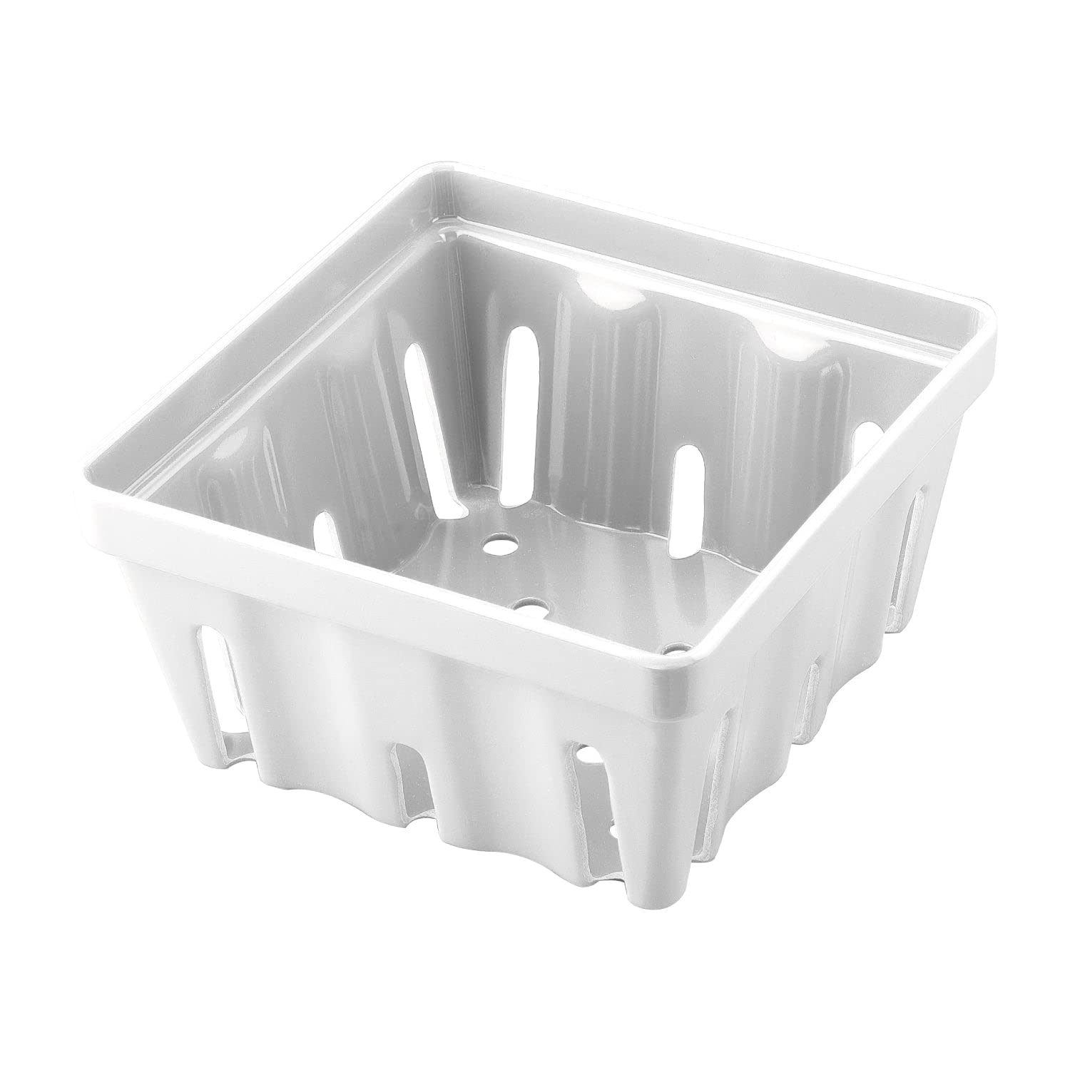 Premium Melamine Berry Basket Set of 2 - 5 Inch Square Fruit Bowl with Holes for Strawberries, Blueberries & Raspberries - Durable Small Kitchen Container for Fresh Fruits, Snacks & Party Serving (White) - Perfect for Picnics, Breakfast Tables & Farmers Market Displays