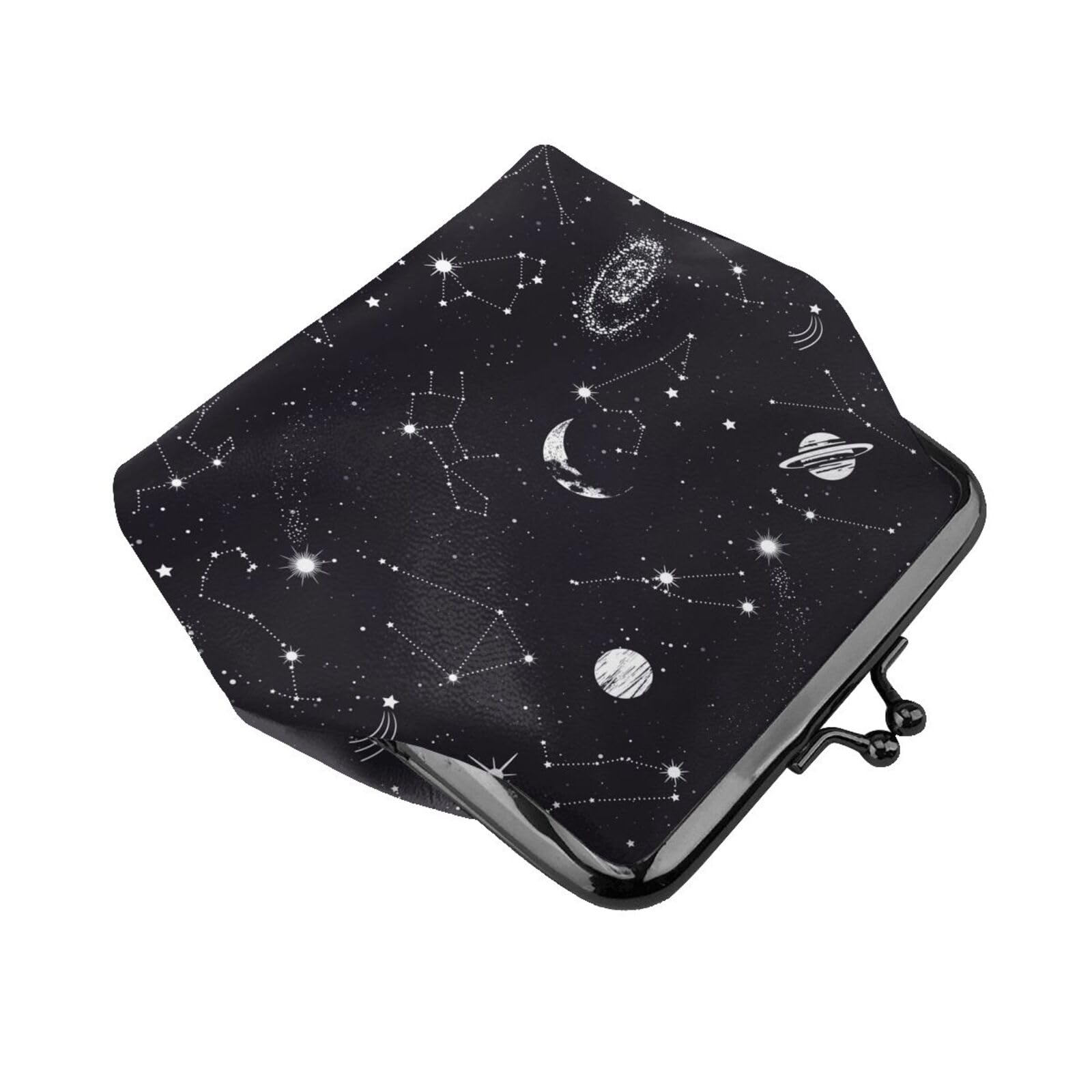 Women's Small PU Leather Wallet with Kiss Lock & Card Holder - Cute Mini Clutch Purse for Ladies (Galaxy) | Perfect for Everyday Use, Travel & Gift Giving