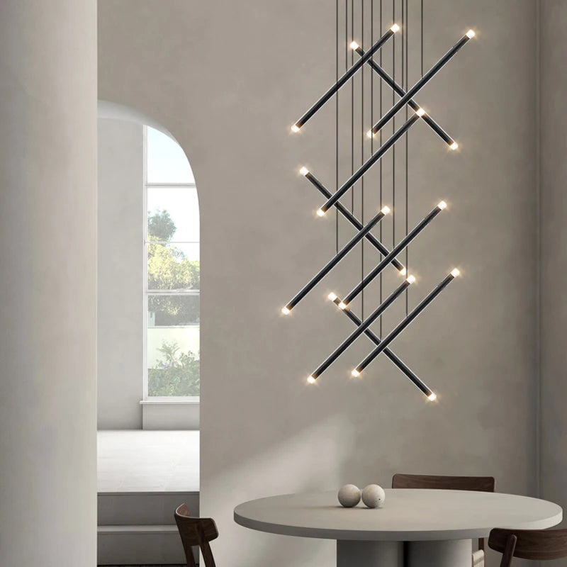 Modern Crystal Long Chandelier for High Ceiling & Staircase - Elegant Lighting Fixture for Dining Room, Foyer, and Grand Entrance Hall