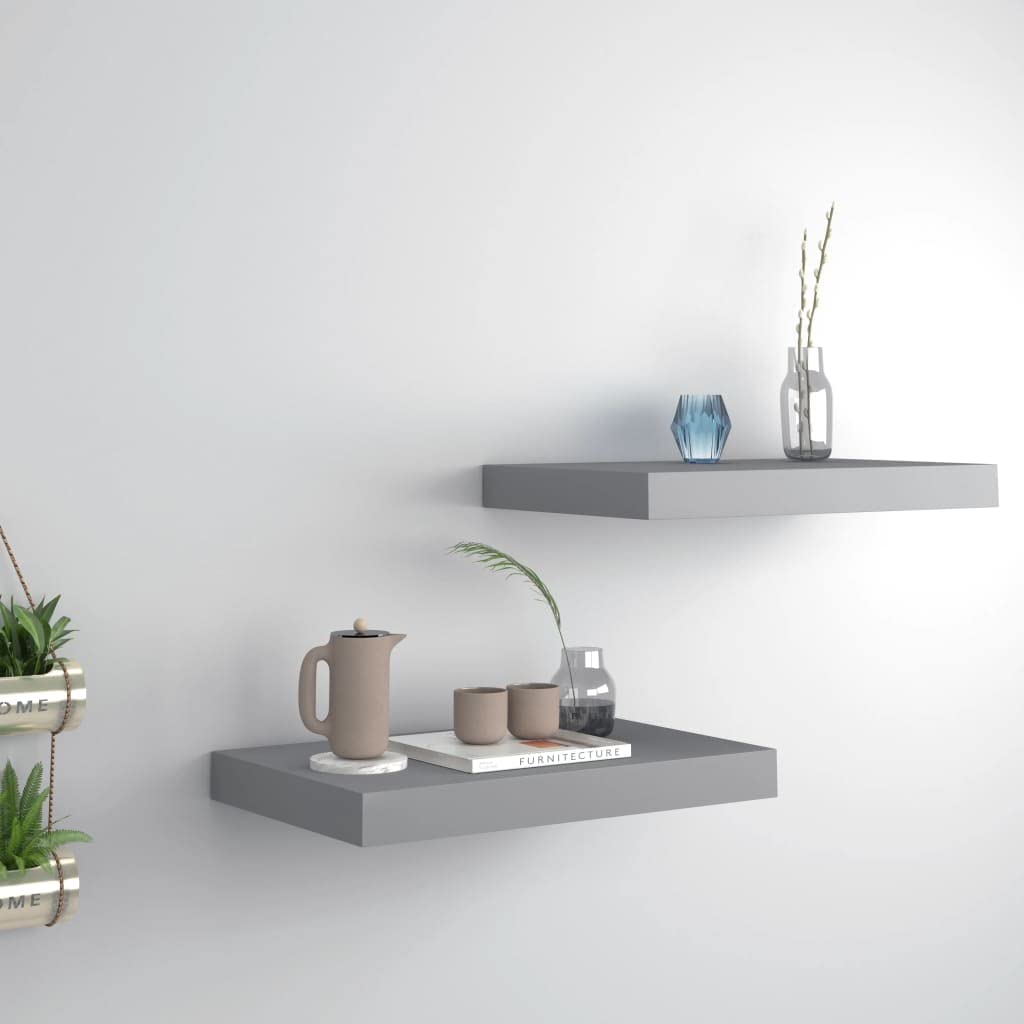 ZQQLVOO Floating Wall Shelves Set of 2 - Modern Gray MDF Wall Mounted Display Shelves (15.7x9.1x1.5 inches) for Home Decor - Perfect for Bedroom, Living Room, Bathroom, Kitchen & Office Organization | Space-Saving Storage Solution for Books, Plants & Decorative Items
