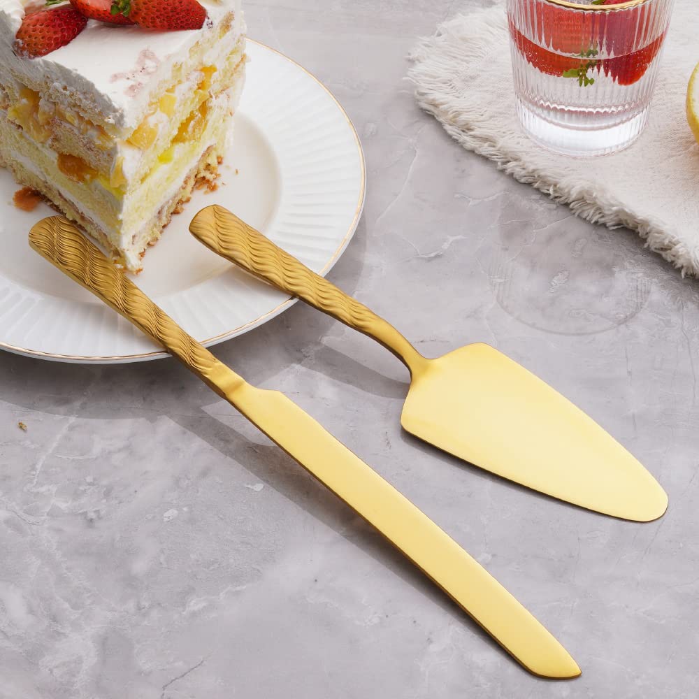 Premium Gold Cake Cutting Set - Stainless Steel Cake Knife & Server for Wedding, Birthday, Party | Elegant Cake Pie Cutter for Anniversary, Baby Shower & Special Events