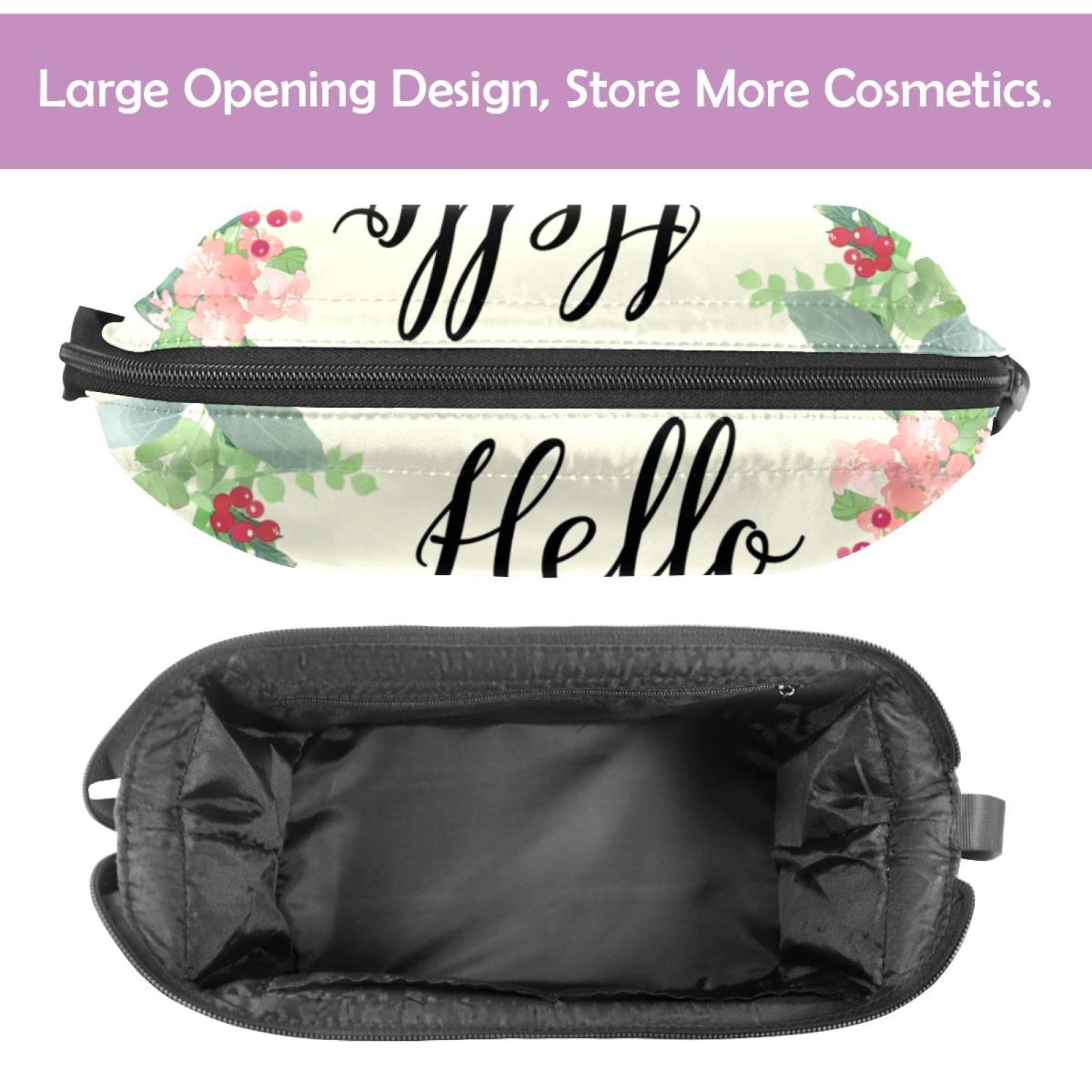 Large Waterproof Makeup Bag for Women Travel - Hello Watercolor Flowers Cosmetic Organizer Toiletry Bag | Perfect for Vacation, Gym & Daily Essentials Storage