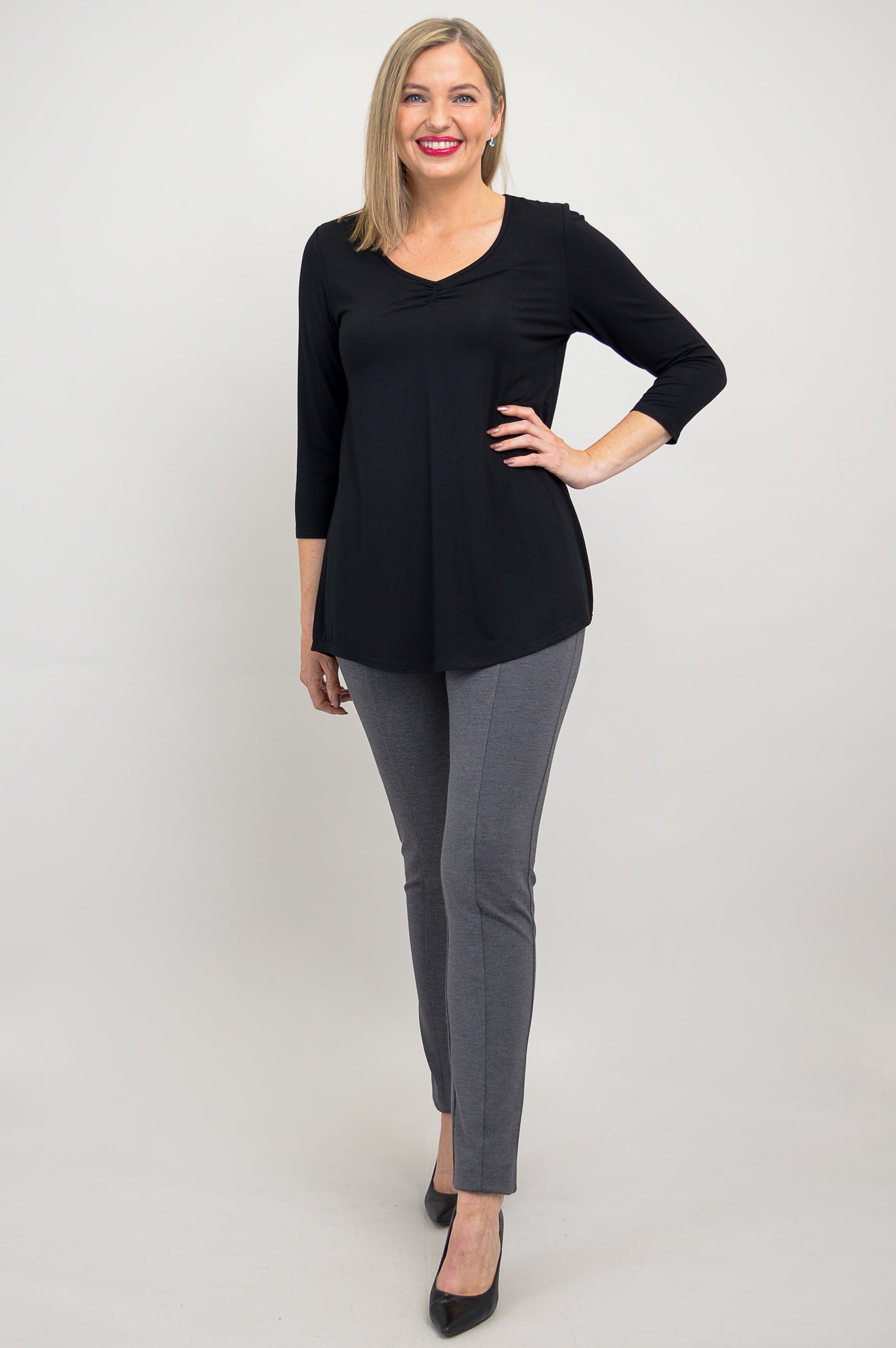 Franny Top - Soft Bamboo V-Neck Blouse for Women in Black | Breathable & Comfortable Casual Wear for Office, Date Night & Everyday Outfits