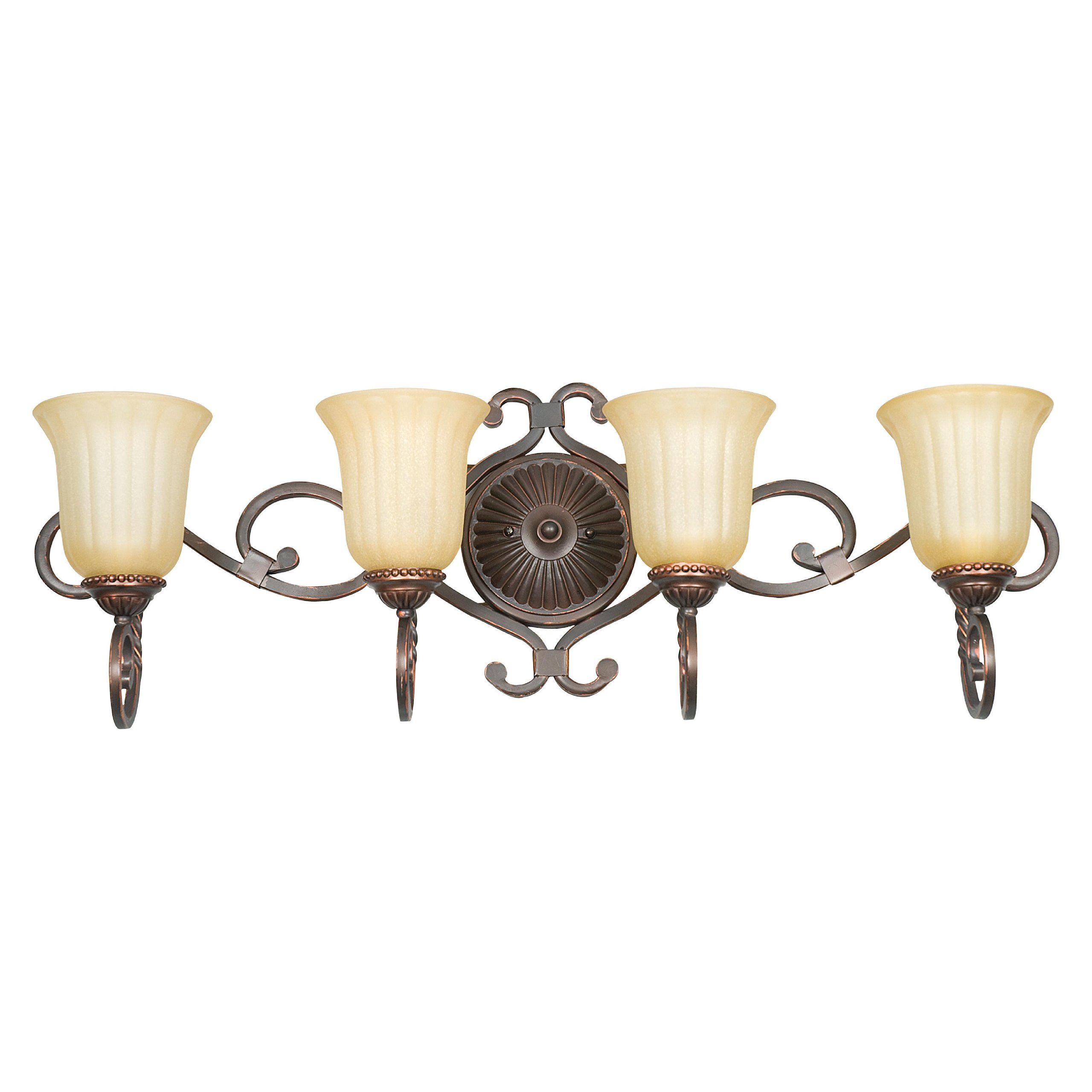 F5294-61 Sunset Lighting Vanity with Sandalwood Glass & Mahogany Finish - Perfect for Bedroom Makeup Station or Bathroom Dressing Table
