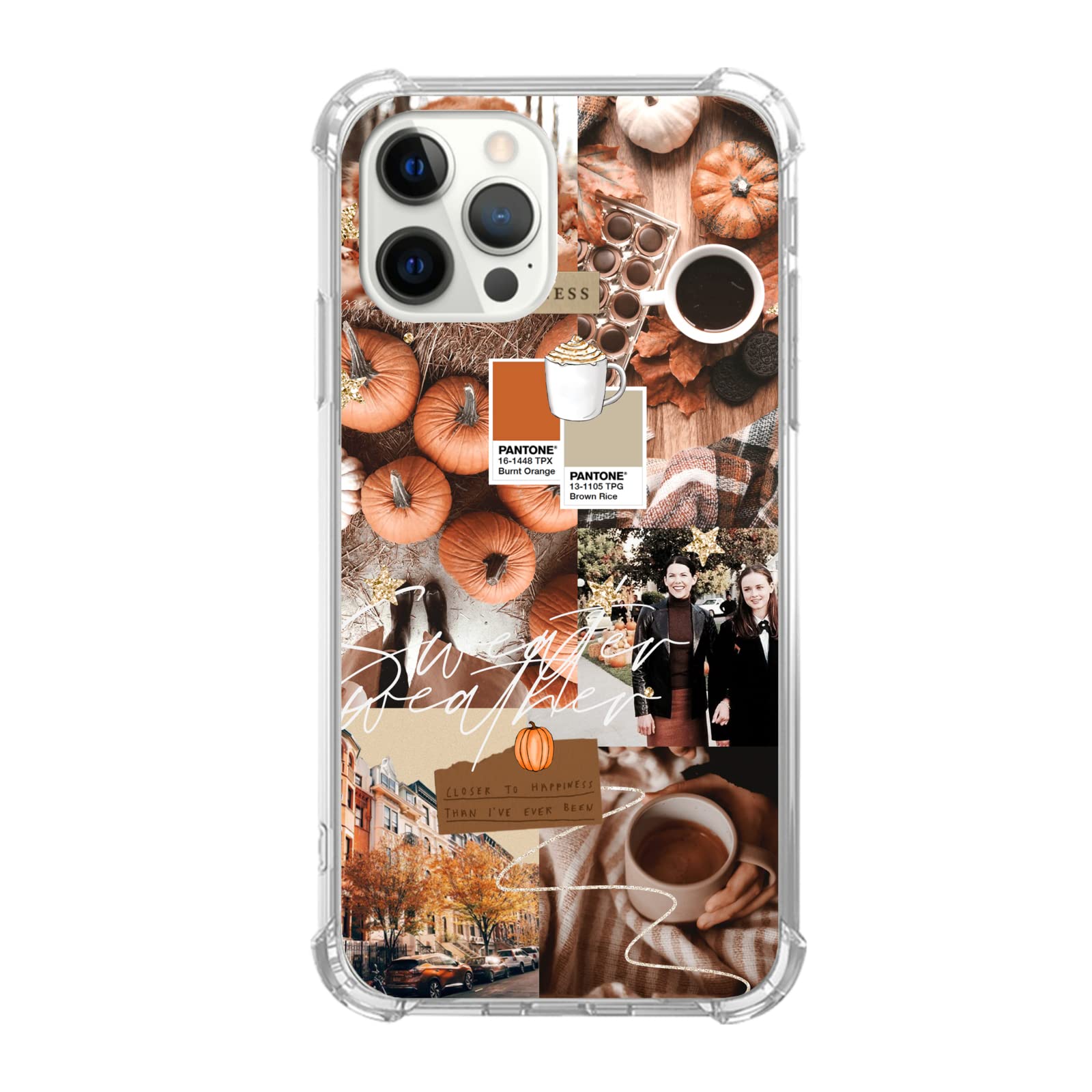 Trendy Hippie Autumn Aesthetic Phone Case for iPhone 12 Pro Max - Fall Pumpkin Collage Design TPU Bumper Cover for Teens, Men & Women | Perfect for Seasonal Outfits, Pumpkin Patch Visits & Cozy Autumn Vibes