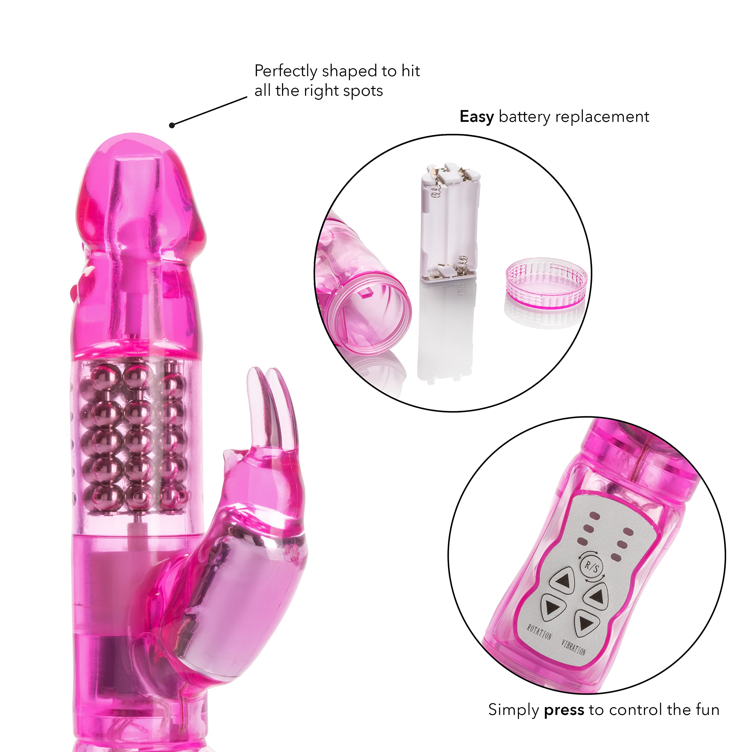 CalExotics Waterproof Jack Rabbit Vibrator - Rotating Shaft Rabbit Vibe for G Spot & Clitoral Stimulation - Adult Sex Toy for Couples & Solo Play - Pink - Perfect for Shower Use & Romantic Nights