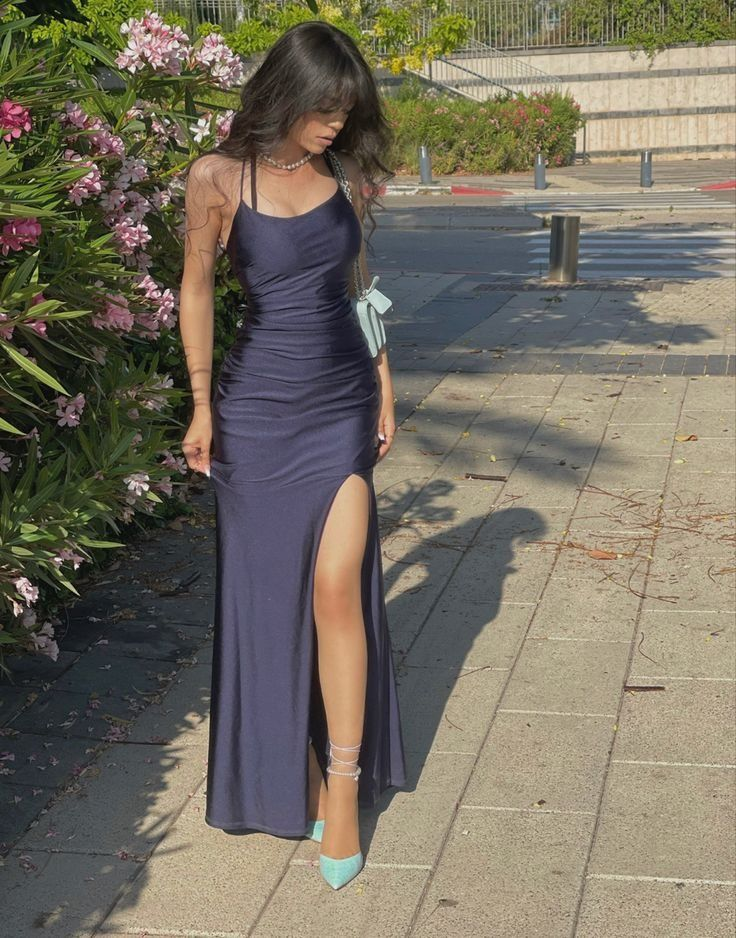 Elegant Navy Blue Long Prom Dresses for Women - Sheath Evening Gown with High Slit | Perfect for Homecoming, Formal Events & Special Occasions