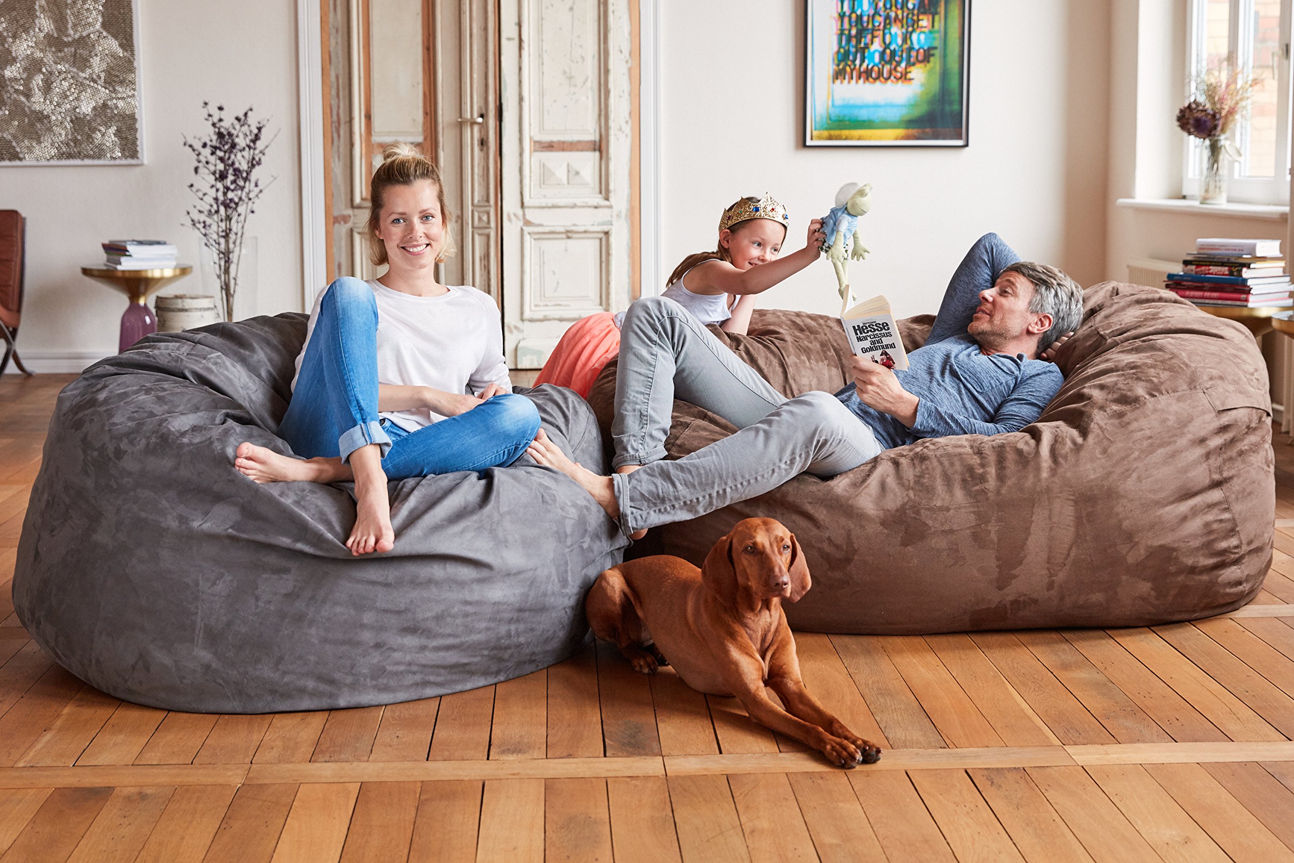 Lumaland 3ft Microsuede Bean Bag Chair - Ultra Soft Foam Filled Washable Lounge Chair for Adults, Teens & Kids - Perfect for Living Room, Bedroom, Game Room, Dorm or Nursery - Red Luxury Bean Bag Sofa