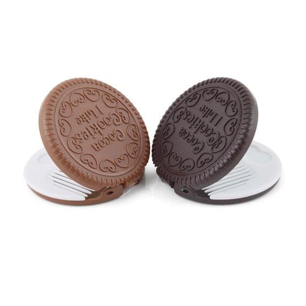 Yueton 2-Pack Mini Pocket Mirror with Comb - Compact Chocolate Cookie Design for Makeup, Travel & Purse Accessories