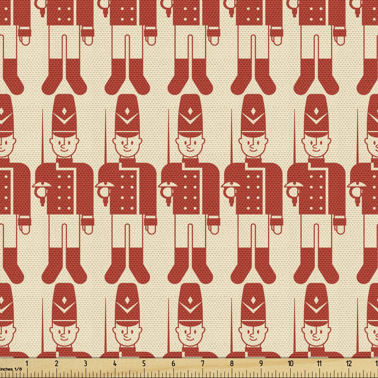Ambesonne Cartoon Fabric by The Yard - Royal Guardsman Toy Design with Sword & Hat Repeating Pattern, Upholstery & Home Decor Fabric, 10 Yards, Vermilion & Champagne - Perfect for DIY Projects, Curtains, Pillows & Crafting