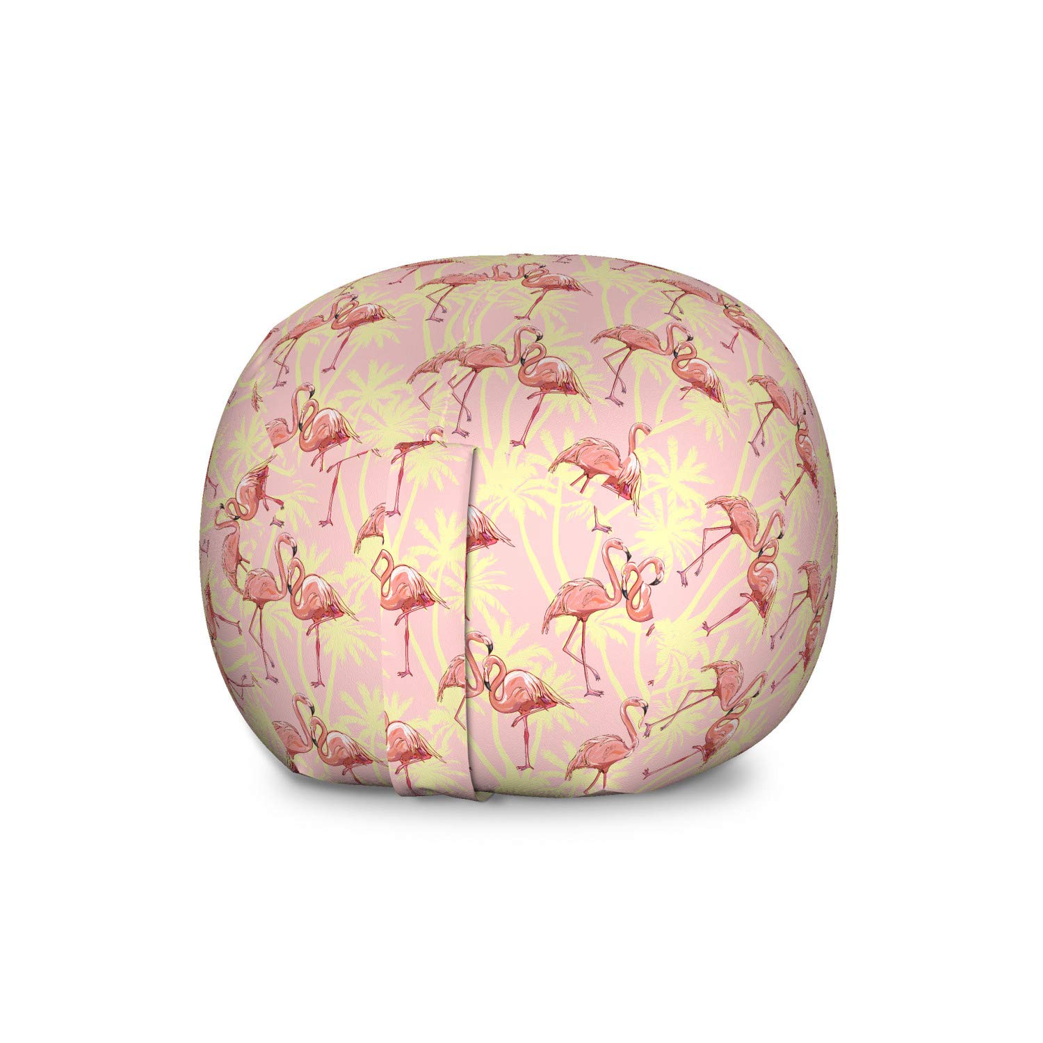 Ambesonne Flamingo Toy Storage Bag Chair - Large Washable Stuffed Animal Organizer with Tropical Palm Leaves & Animal Print in Yellow & Pink - Perfect for Kids' Room, Playroom, and Nursery Organization