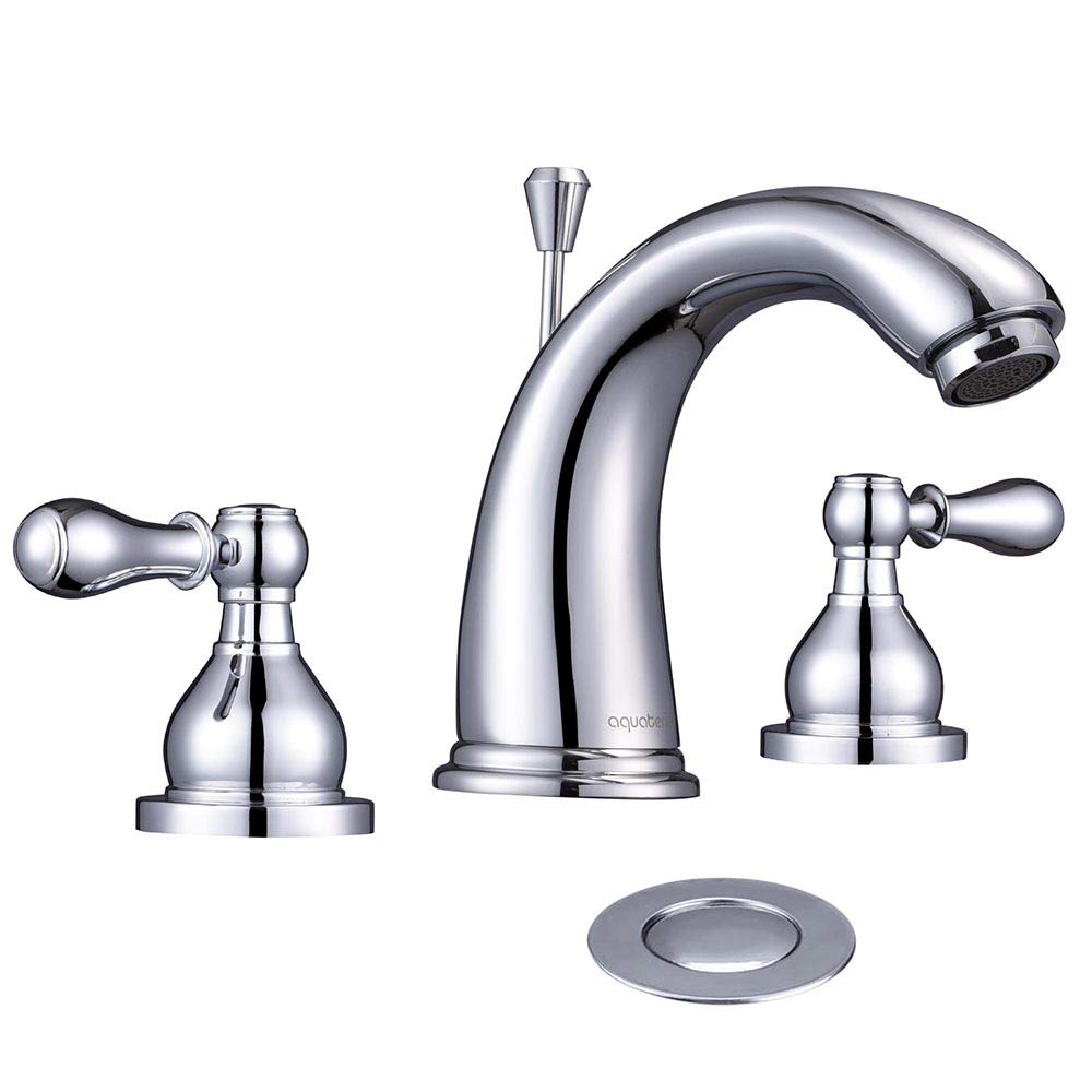 Aquaterior 8 Inch Widespread Bathroom Faucet - 3 Hole Undermount Sink Faucet with 2 Handle Mixer Taps & Drain - Chrome Finish - CUPC, CEC, NSF Certified - Perfect for Modern Bathroom Vanities & Powder Rooms