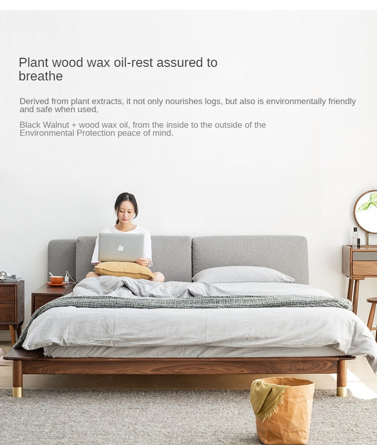 Premium Black Walnut Solid Wood Bed Frame - Luxury Multifunctional Soft Bed for Master Bedroom & Guest Room - Modern & Stylish Home Furniture
