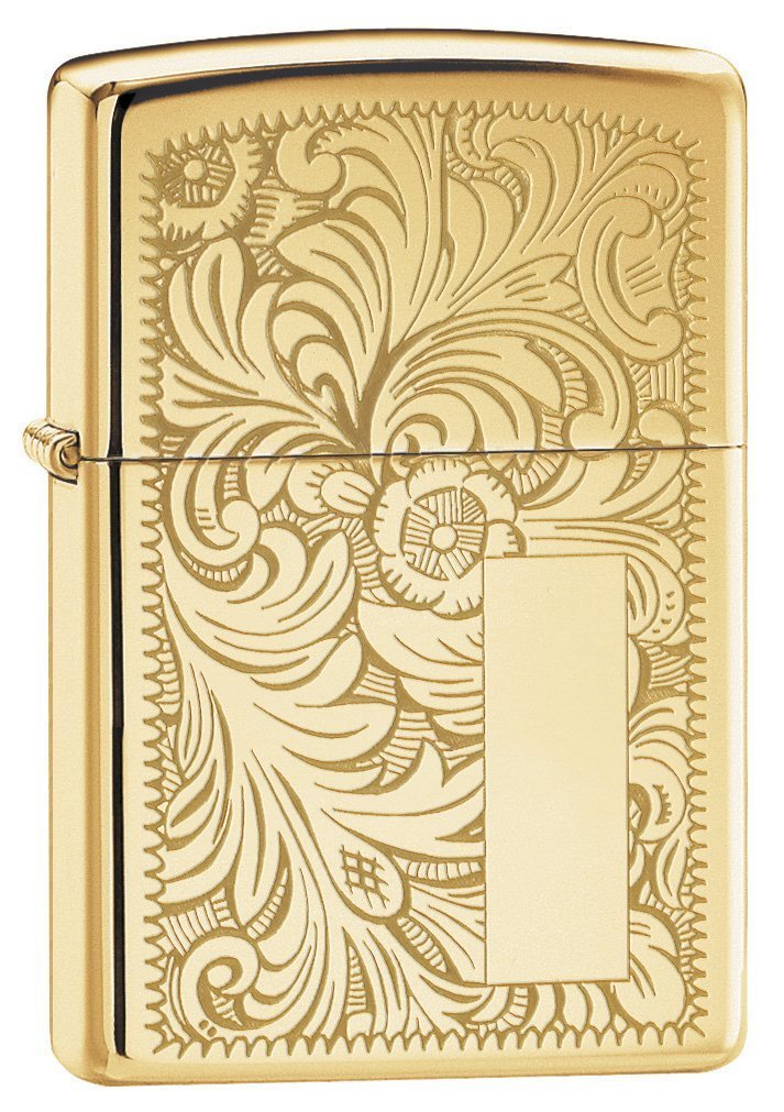 Zippo Venetian High Polish Brass Windproof Lighter - Personalized Free Engraving | Classic Refillable Metal Lighter for Outdoor Camping, Travel & Everyday Carry (EDC)