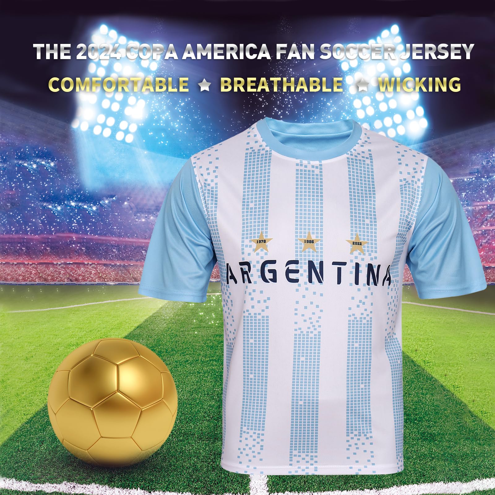 DIBEI 2024 Copa America Fan Soccer Jersey - Argentina, Brazil, Mexico, Canada & USA Team Jerseys - Perfect for Game Day, Tailgating & Soccer Fan Gifts