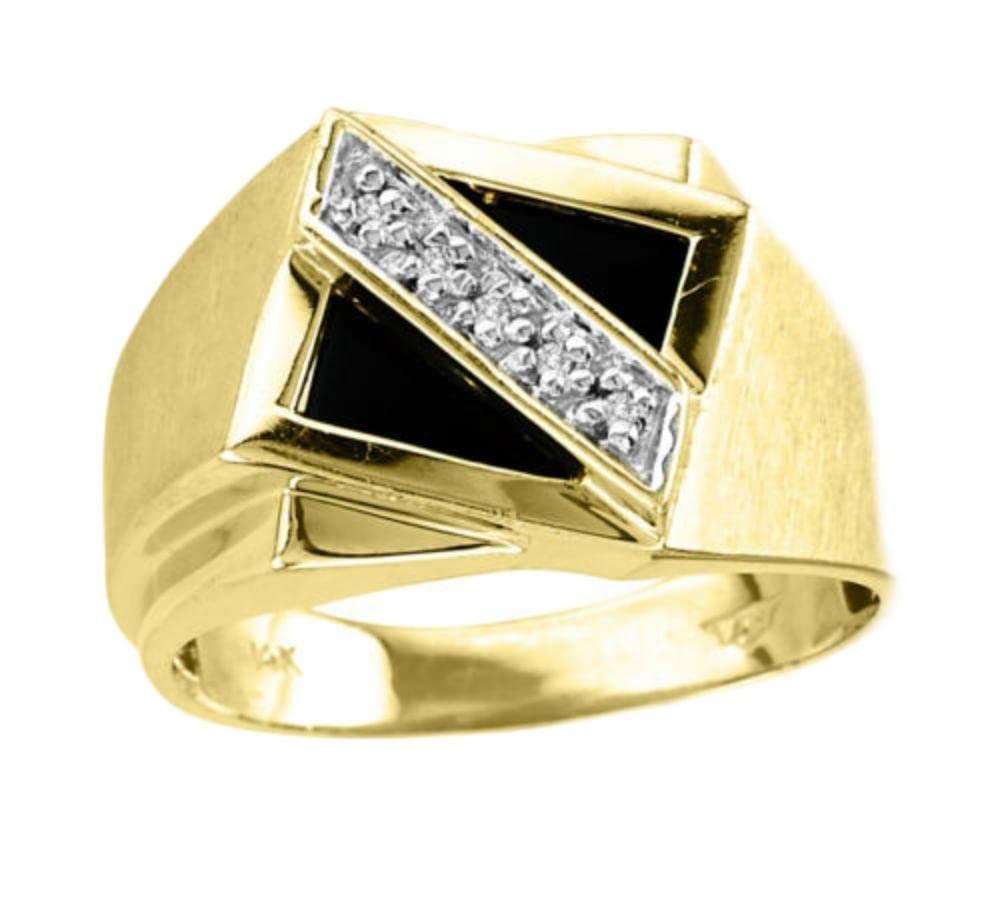14K Yellow Gold Men's Diamond & Onyx Ring - Stylish Gemstone Jewelry for Men, Perfect for Weddings, Parties, and Special Occasions