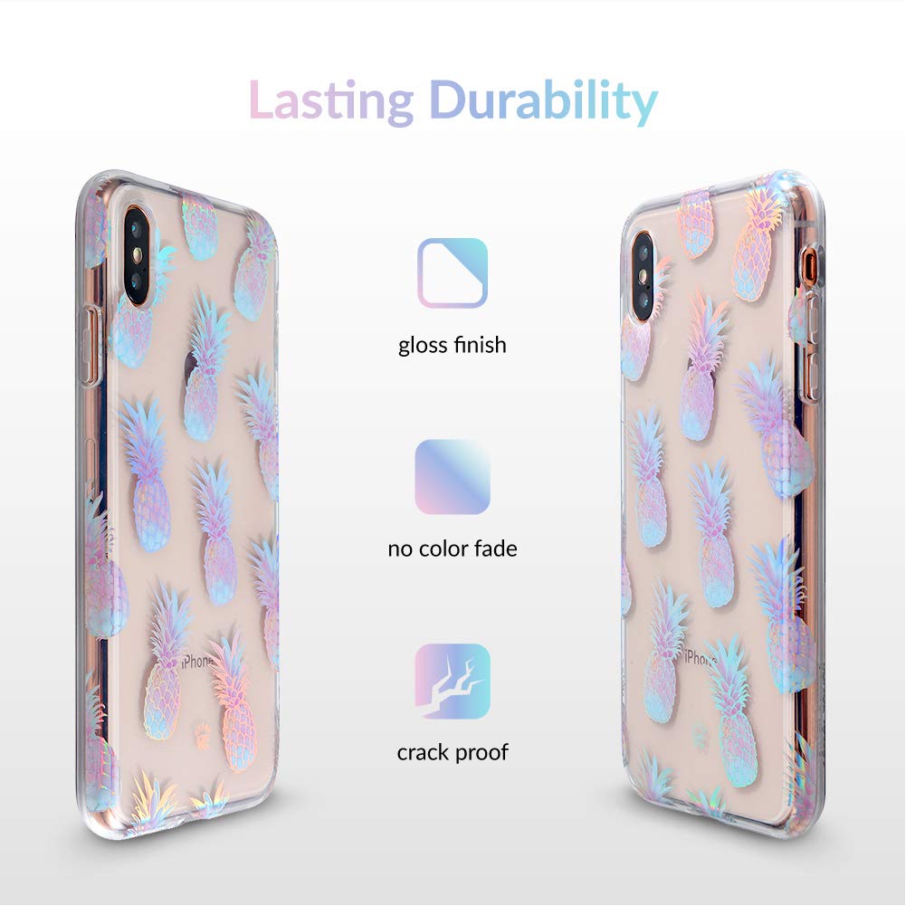 VELVET CAVIAR iPhone Xs & iPhone X Clear Protective Case - Cute Holographic Pineapple Design for Women & Girls | Shockproof Slim Cover for Everyday Use, Travel & Work