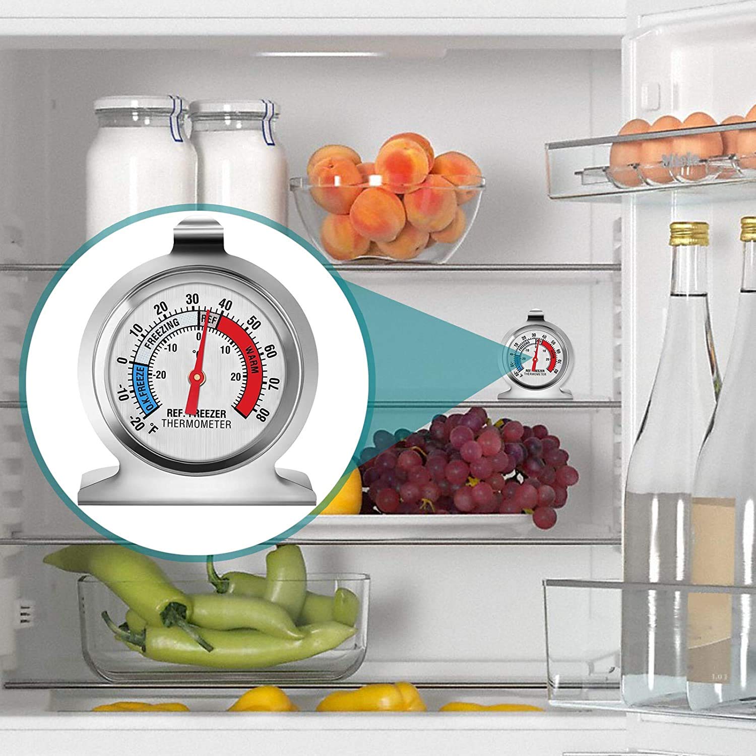 Refrigerator Thermometer - Large Dial Freezer Thermometer (3 Pack) | Accurate Temperature Monitor for Fridge, Freezer & Cooler | Perfect for Food Safety, Home Kitchen & Commercial Use