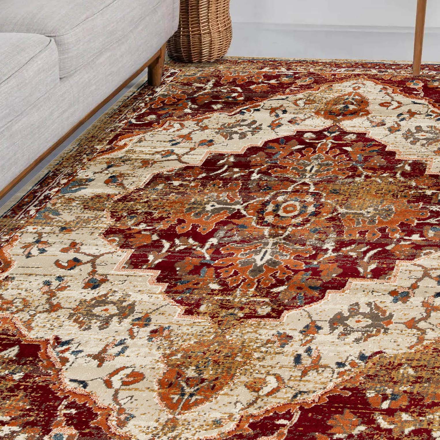 Abena Traditional Medallion Indoor Area Rug or Runner - Non-Slip Living Room Carpet, Bedroom Decor, Hallway Runner - Perfect for Home, Office & Apartment
