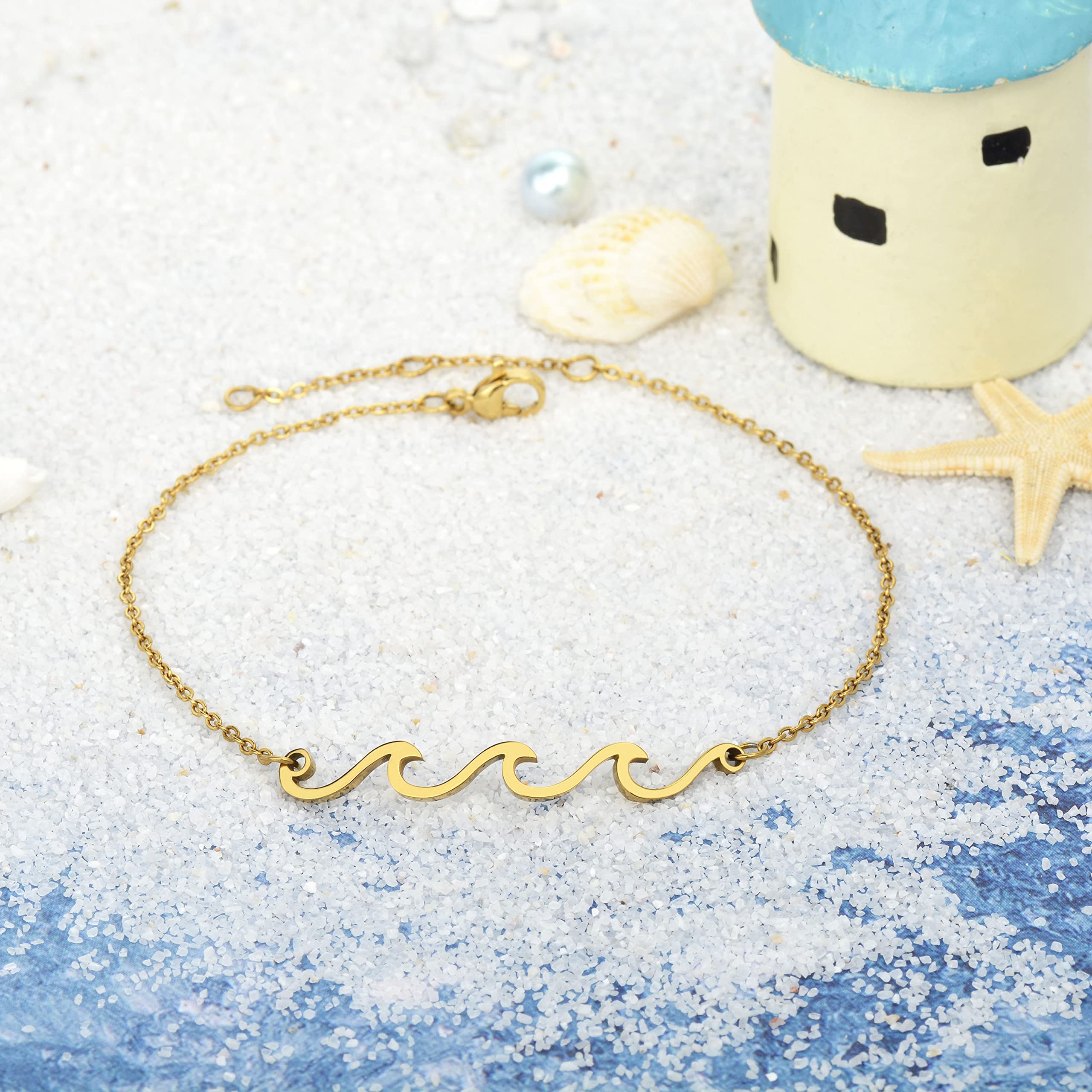 Wave Anklet for Women - Gold & Silver Plated Adjustable Boho Beach Ankle Bracelet | Ocean Wave Foot Jewelry for Summer, Birthday Gifts | Perfect for Vacations, Beach Parties & Boho Fashion