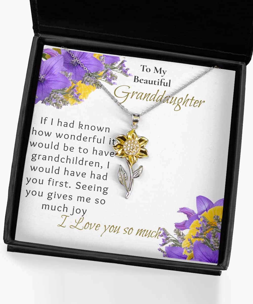 Sunflower Necklace for Granddaughter - 22 Inch Sterling Silver Message Card Jewelry - Thoughtful Gift from Nana - Perfect for Birthdays, Graduation & Special Occasions